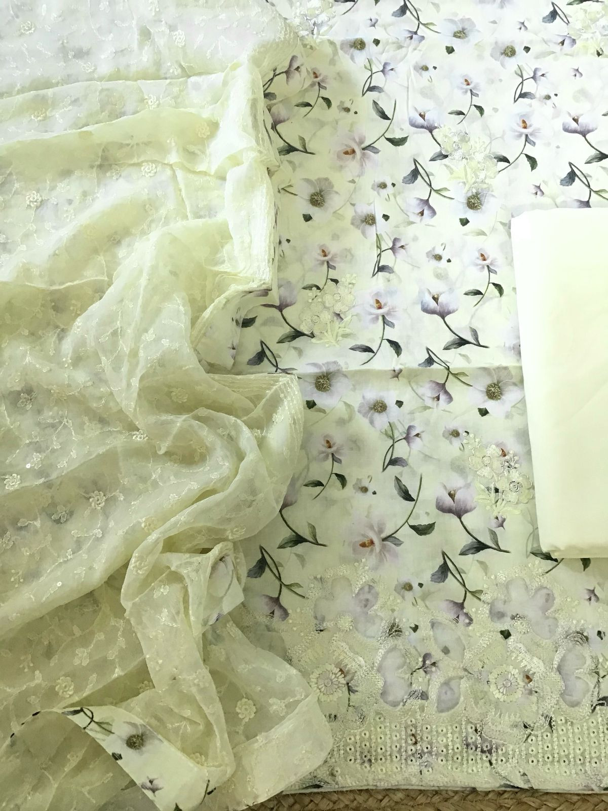 Pure Cotton Printed Embroidered Suit - Yellow