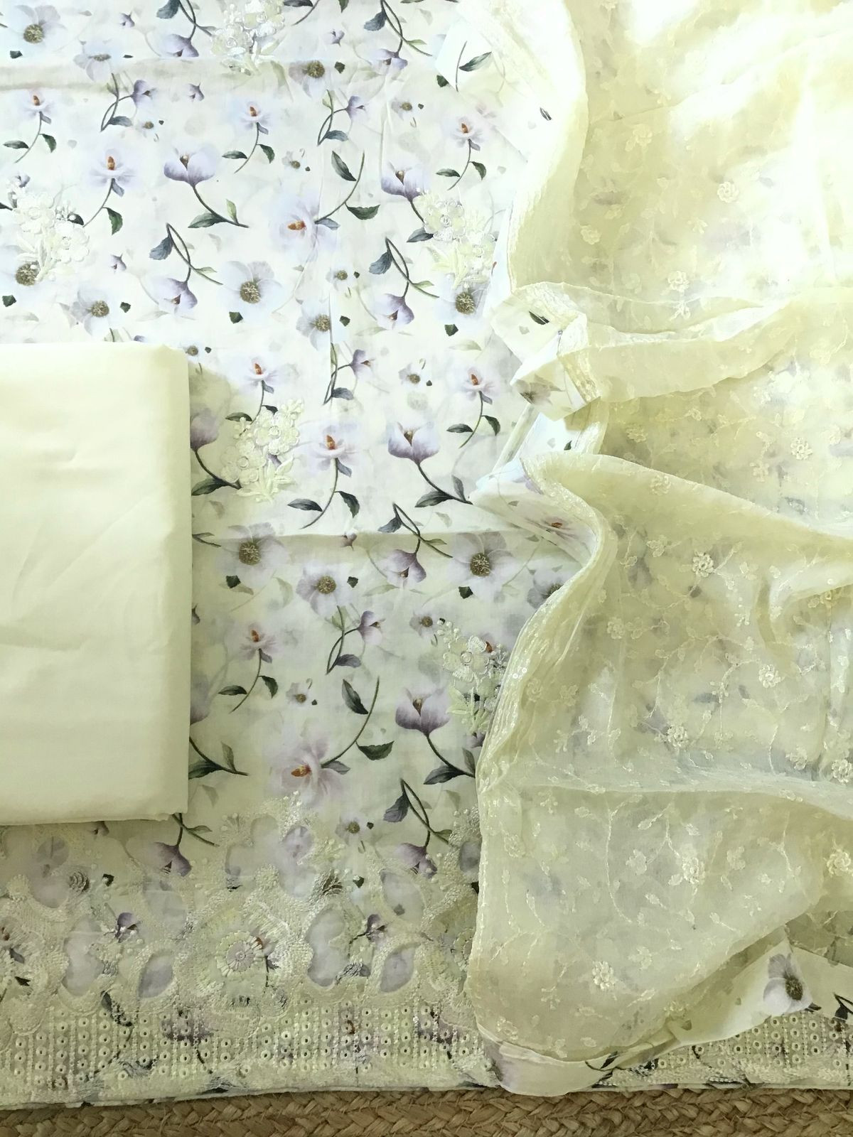 Pure Cotton Printed Embroidered Suit - Yellow