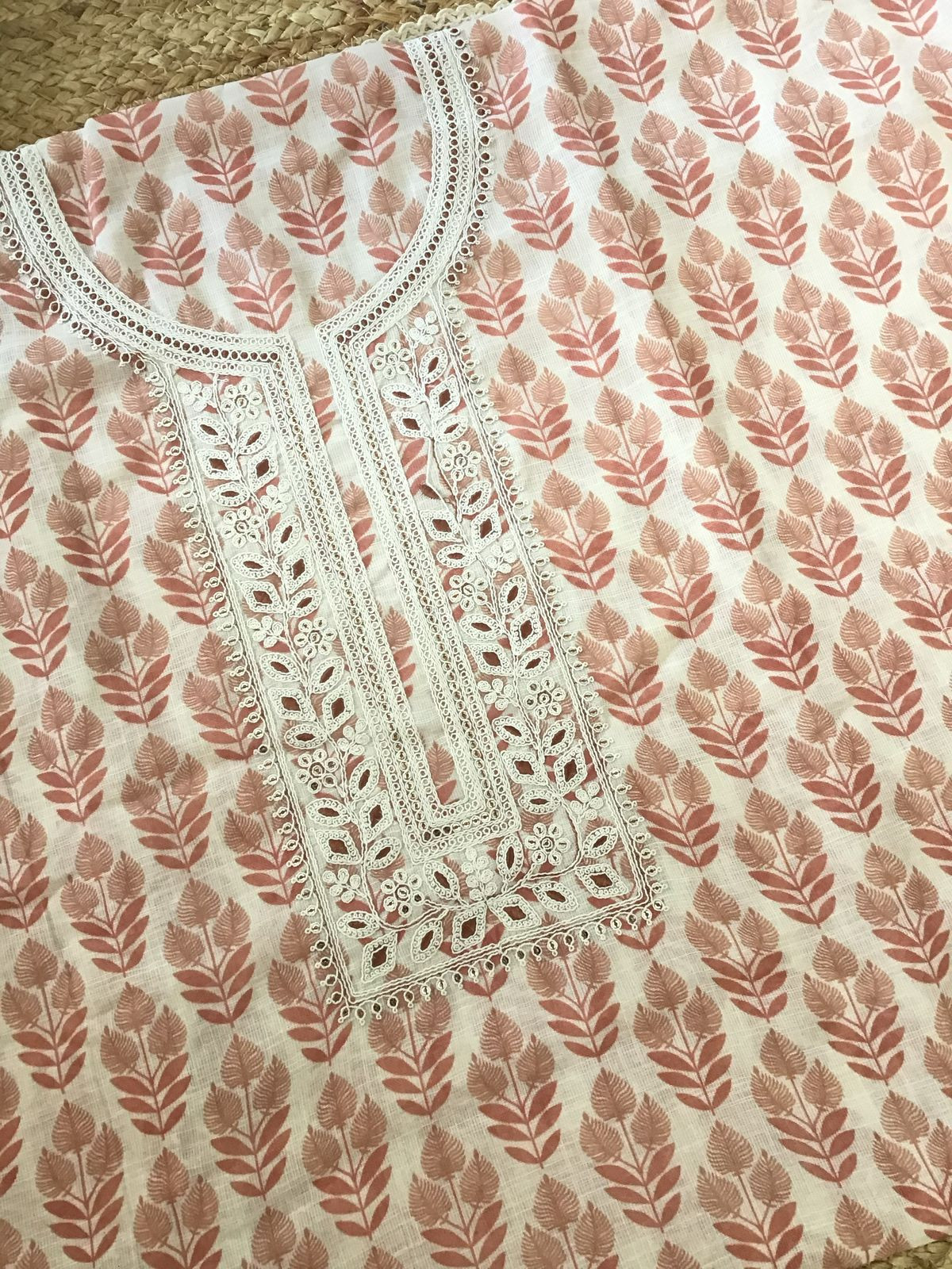 Soft Linen Jute Cotton Printed Embroidered Suit - Cream