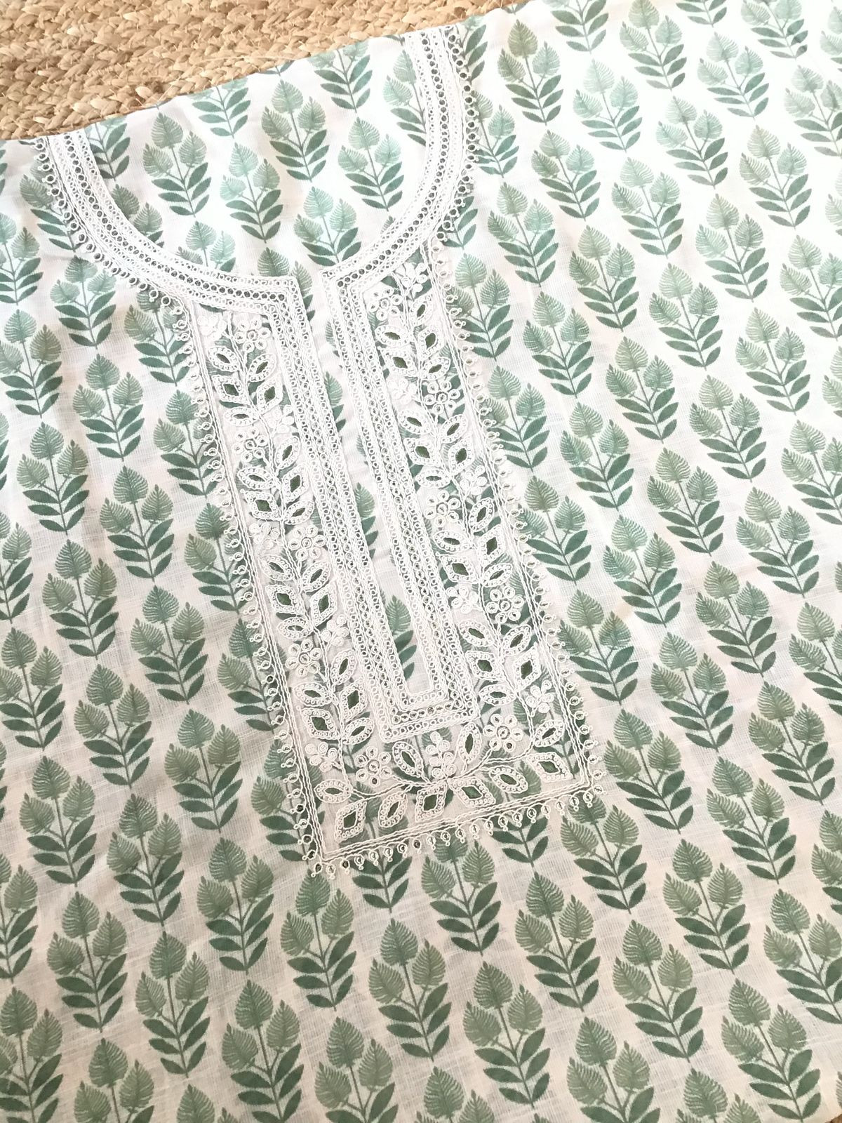 Soft Linen Jute Cotton Printed Embroidered Suit - Cream