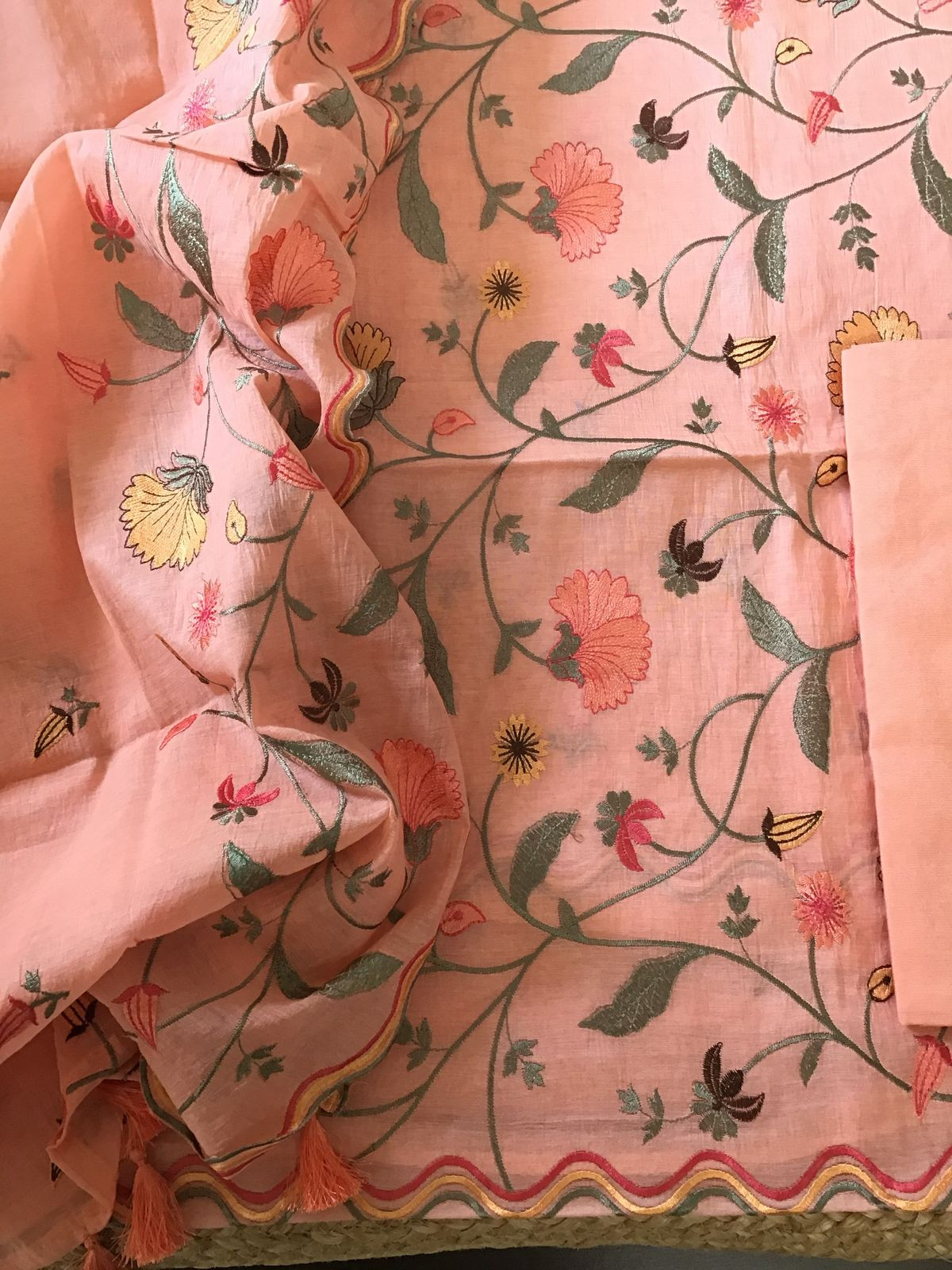 Pure Chanderi Embroidered Suit - Peach