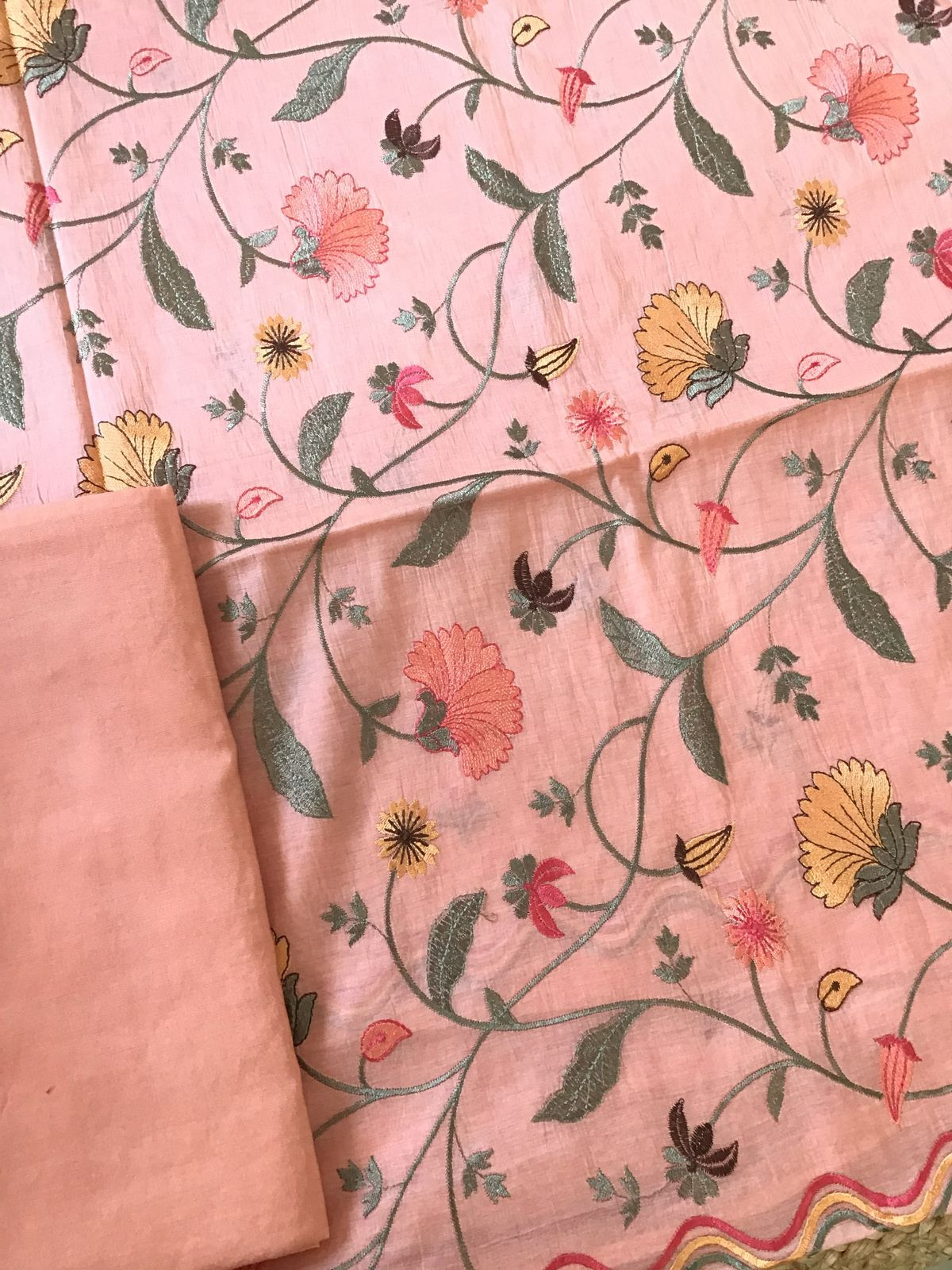 Pure Chanderi Embroidered Suit - Peach