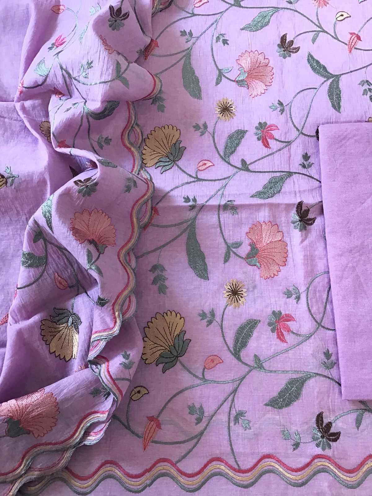 Pure Chanderi Embroidered Suit - Lavender
