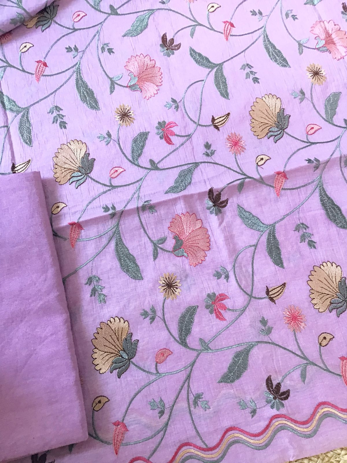 Pure Chanderi Embroidered Suit - Lavender