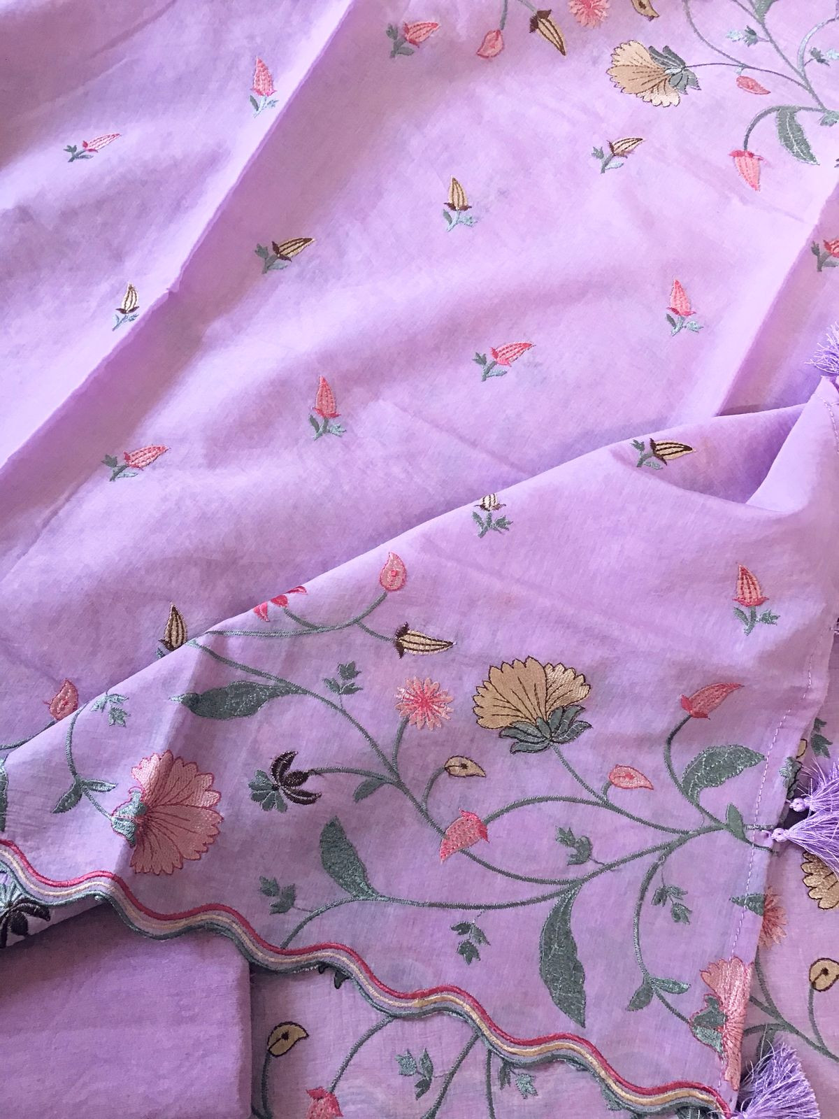 Pure Chanderi Embroidered Suit - Lavender