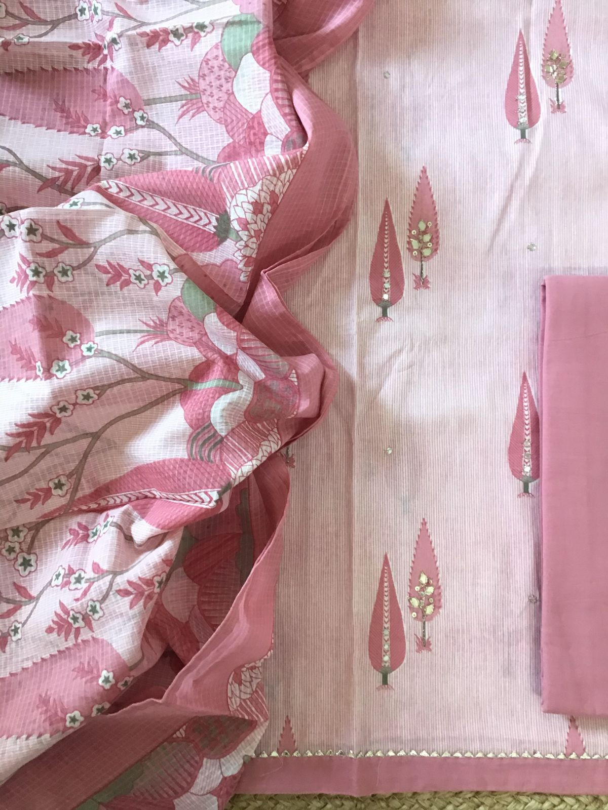 Pure Cotton Printed Embroidered Suit - Pink