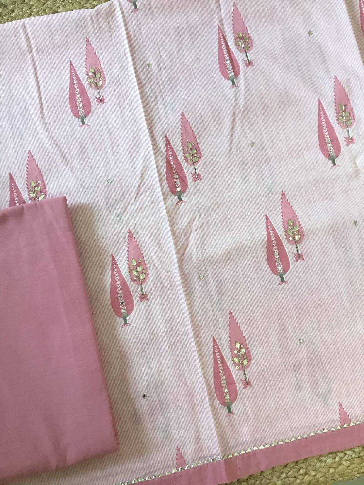Pure Cotton Printed Embroidered Suit - Pink