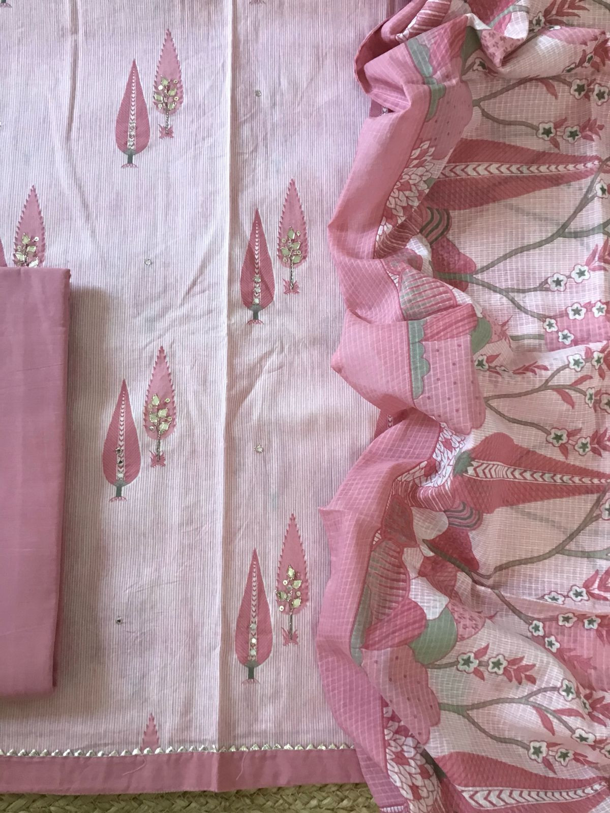Pure Cotton Printed Embroidered Suit - Pink
