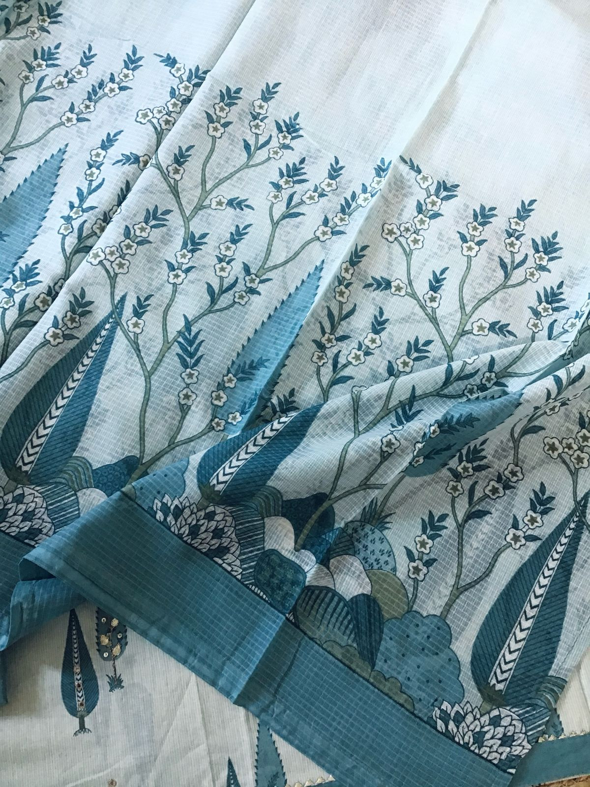 Pure Cotton Printed Embroidered Suit - Blue