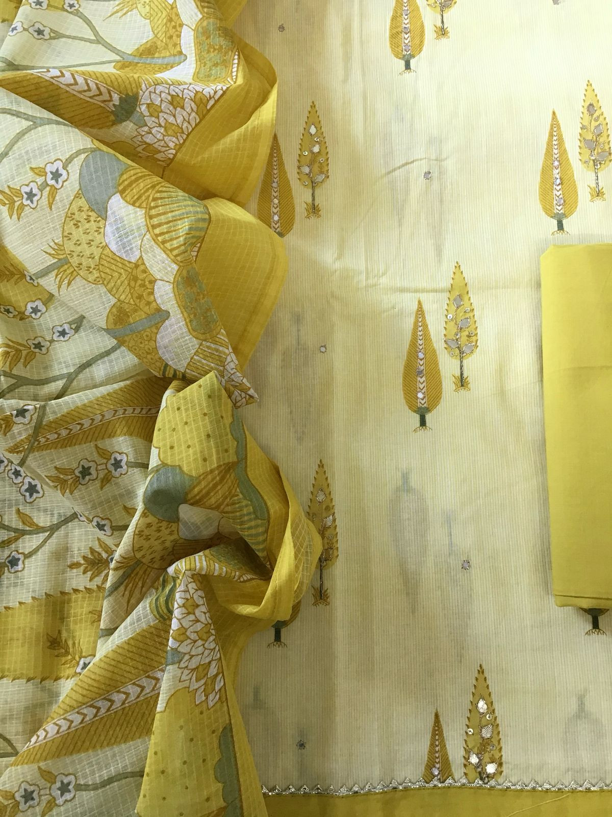 Pure Cotton Printed Embroidered Suit - Yellow