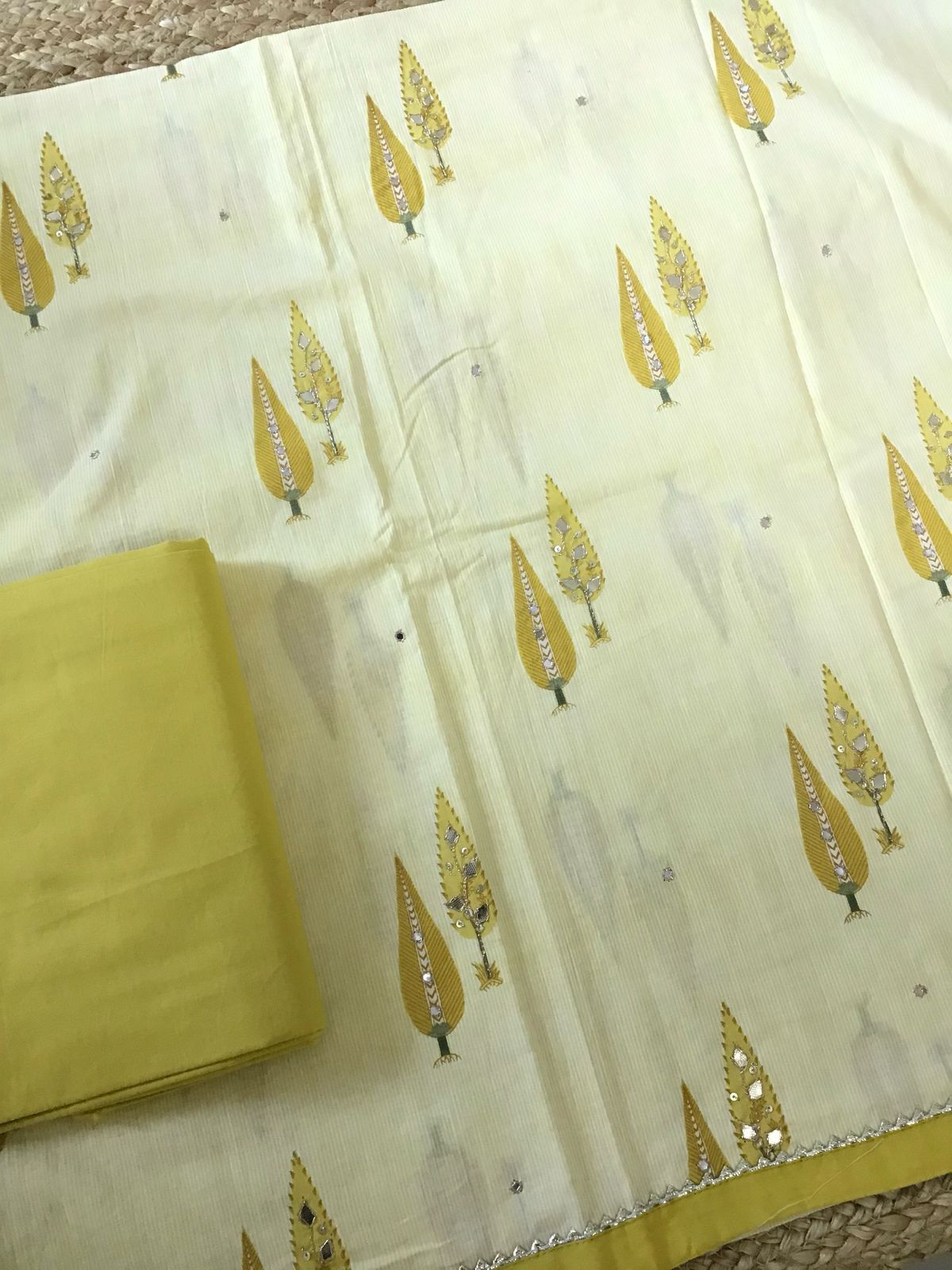 Pure Cotton Printed Embroidered Suit - Yellow