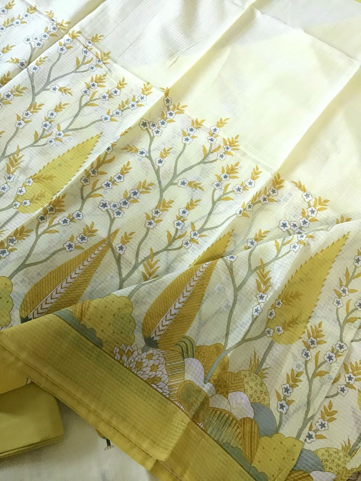 Pure Cotton Printed Embroidered Suit - Yellow