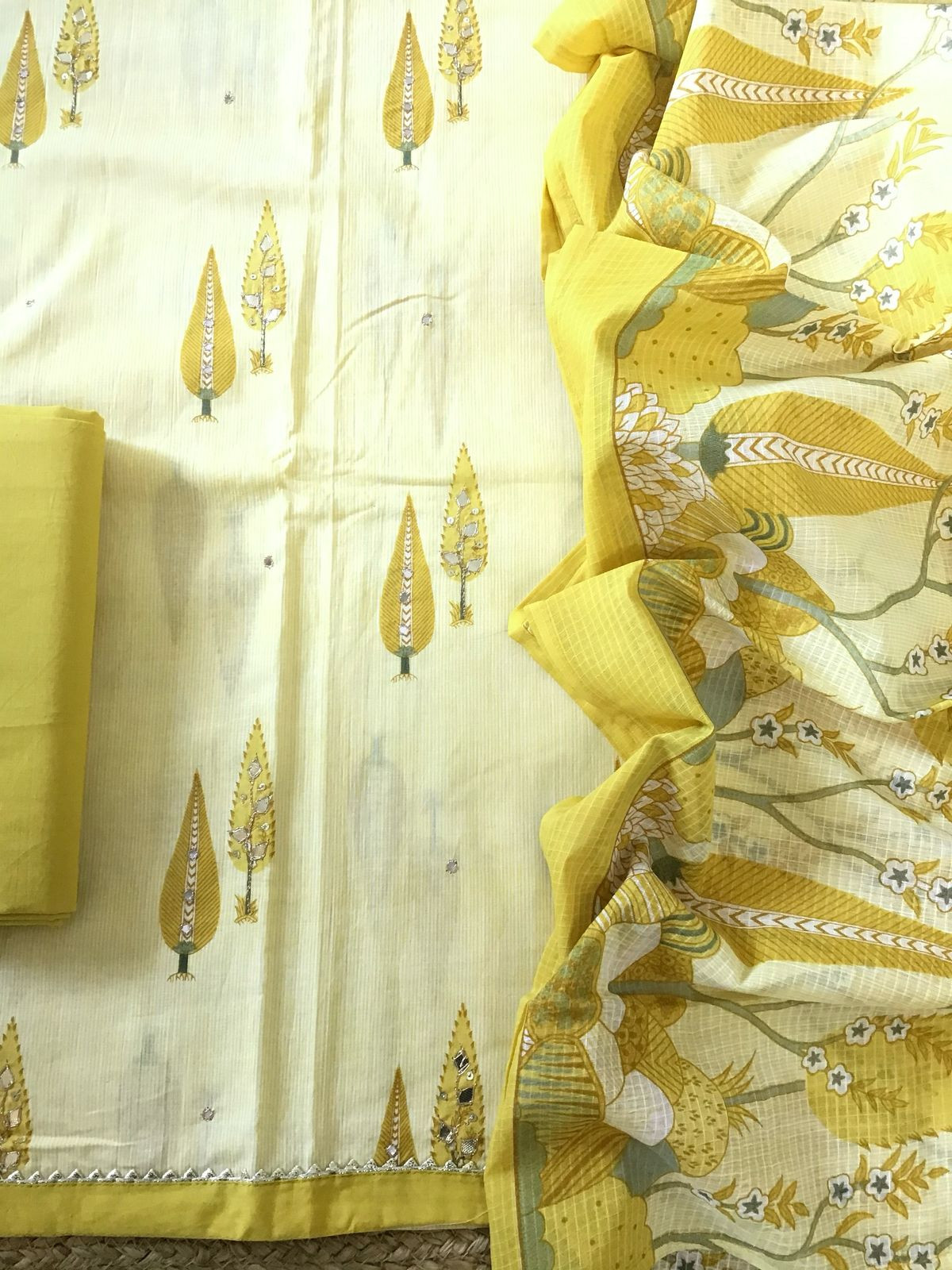 Pure Cotton Printed Embroidered Suit - Yellow