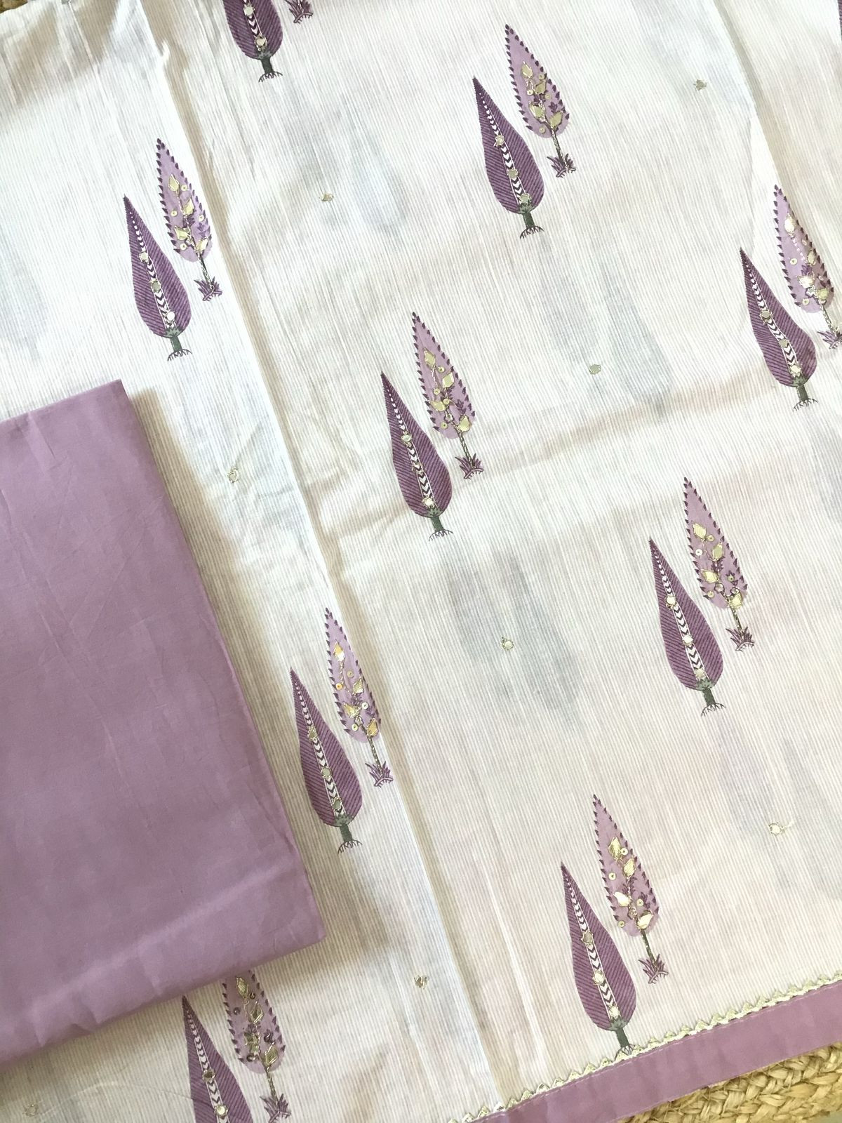 Pure Cotton Printed Embroidered Suit - Lavender