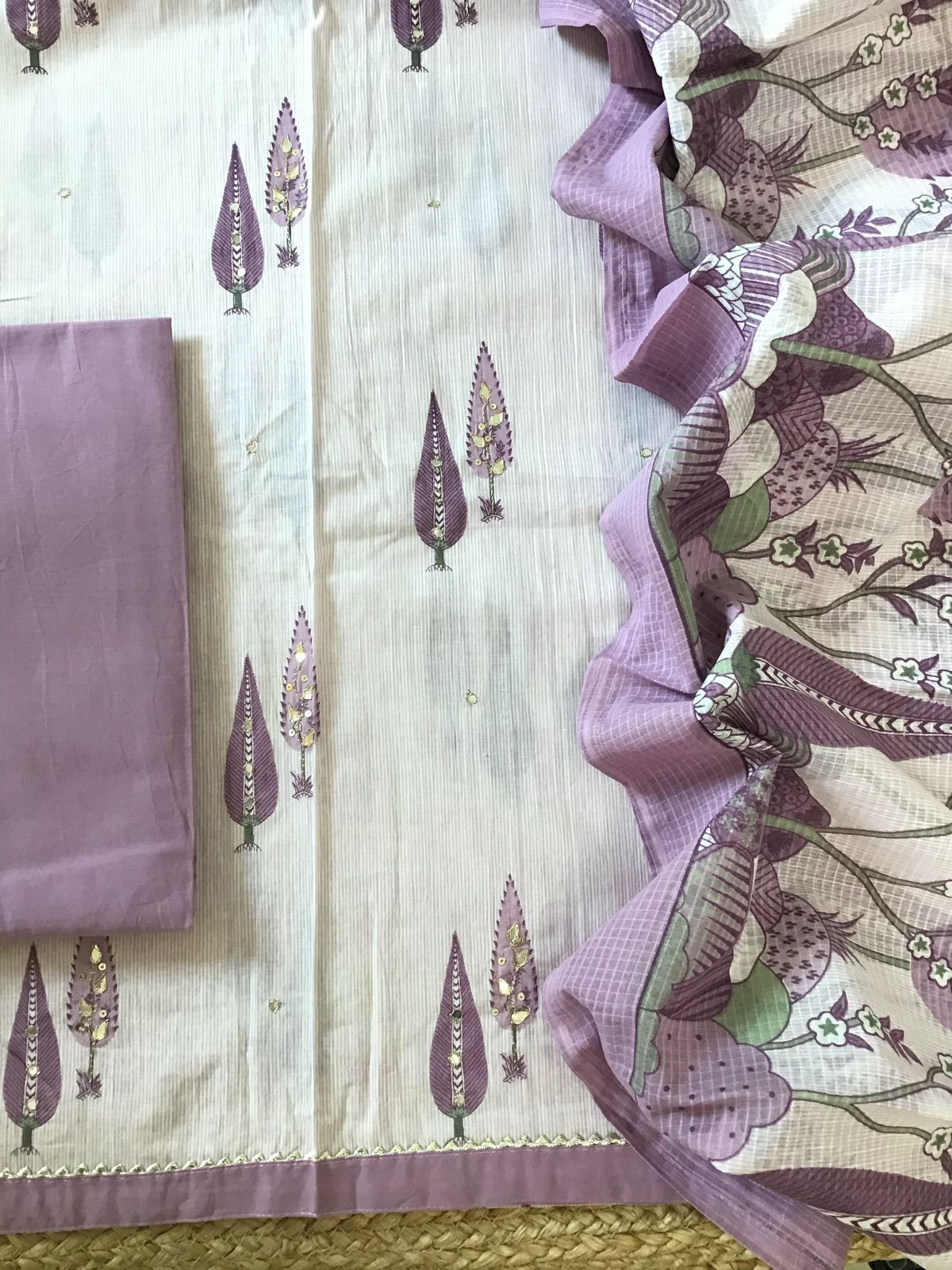 Pure Cotton Printed Embroidered Suit - Lavender