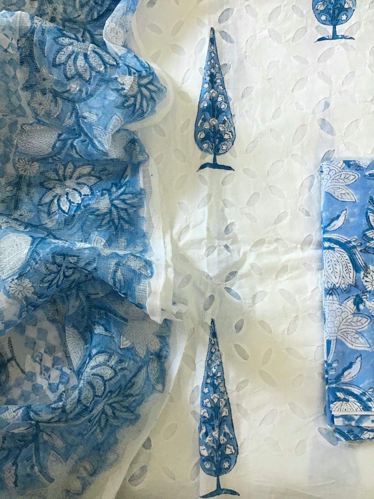 Pure Cotton Printed Embroidered Suit - White