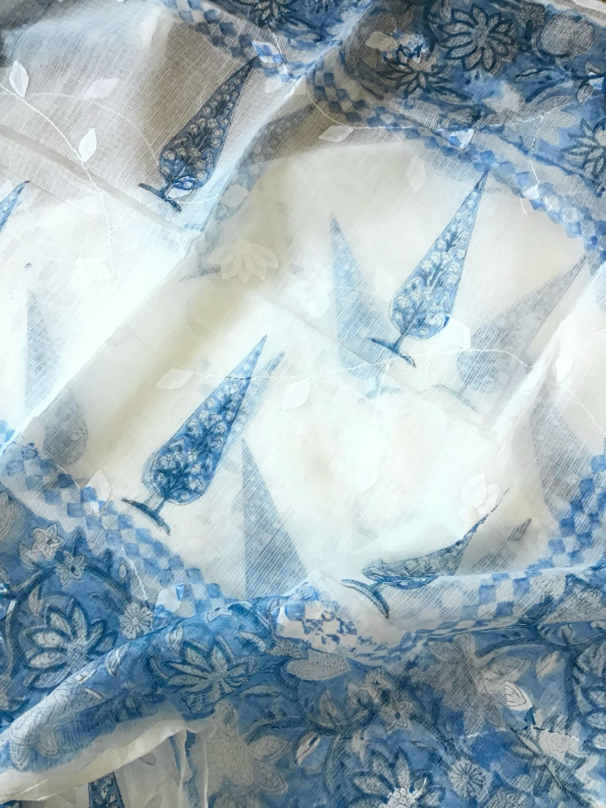 Pure Cotton Printed Embroidered Suit - White