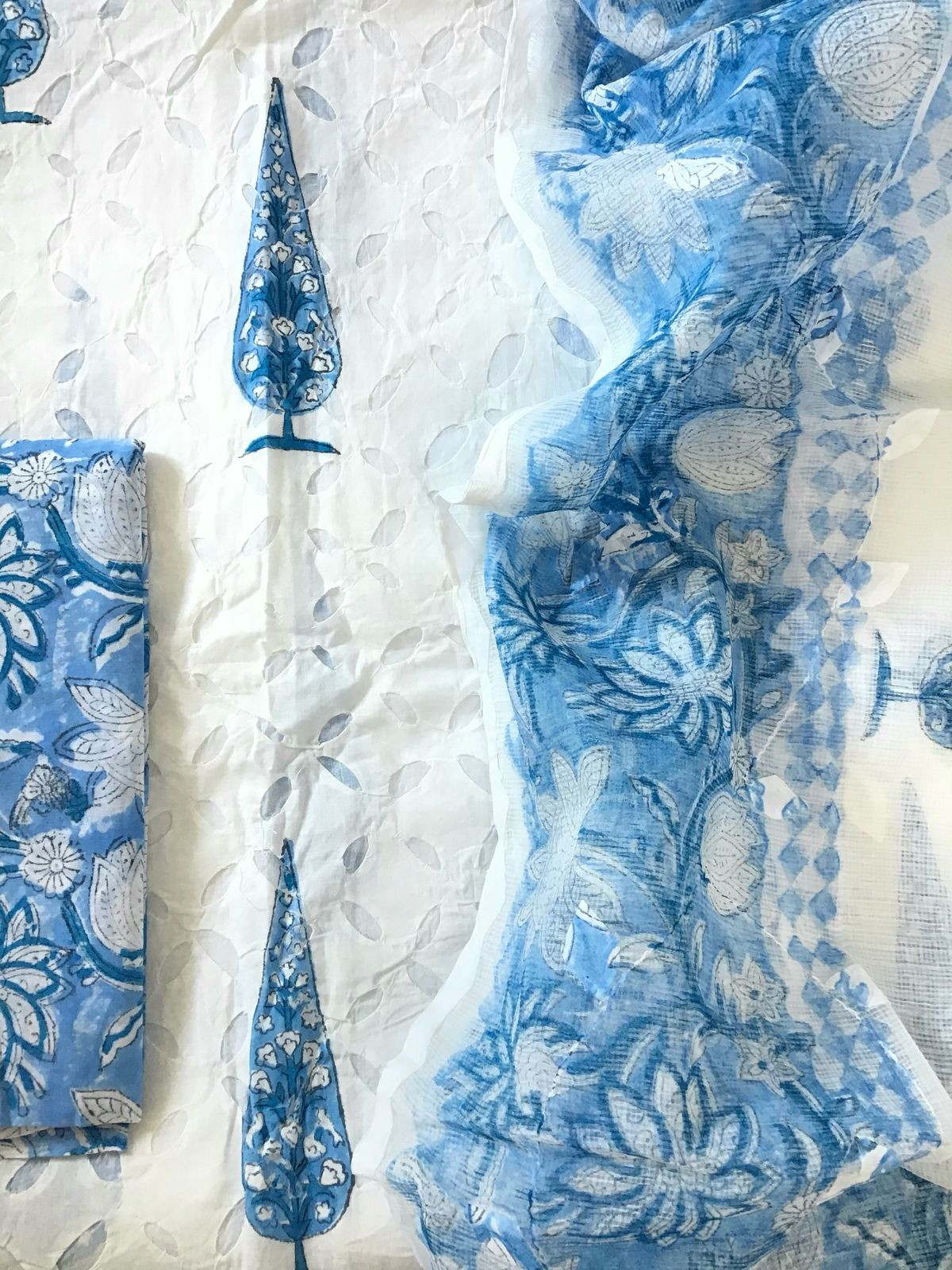 Pure Cotton Printed Embroidered Suit - White