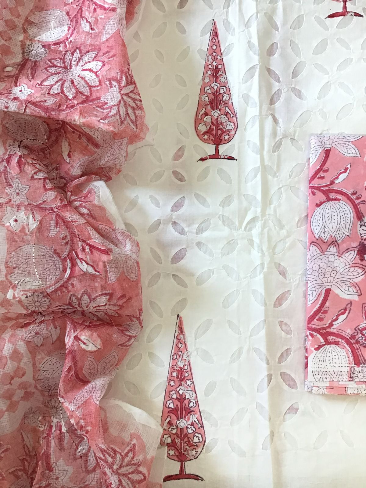 Pure Cotton Printed Embroidered Suit - White