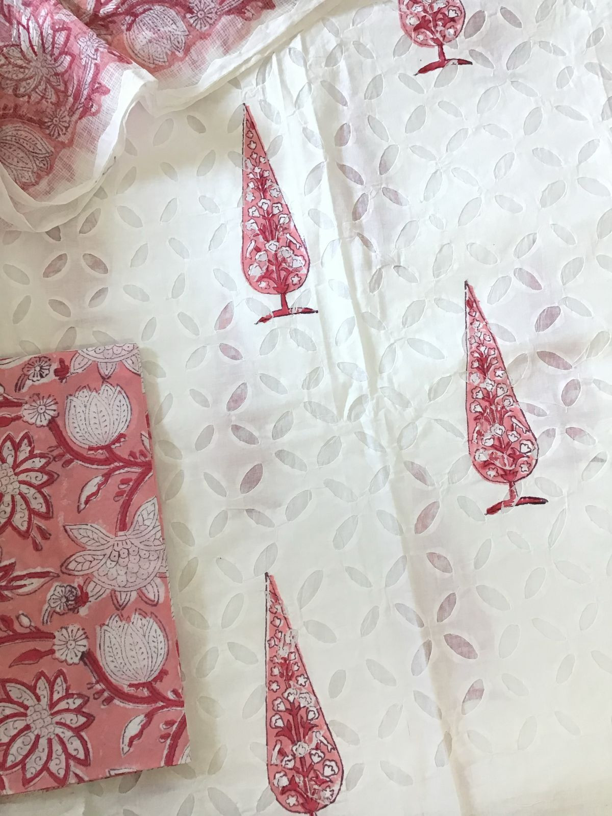 Pure Cotton Printed Embroidered Suit - White