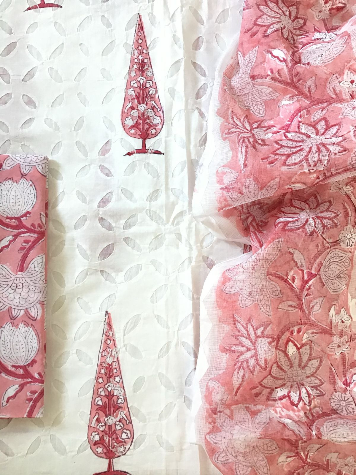 Pure Cotton Printed Embroidered Suit - White