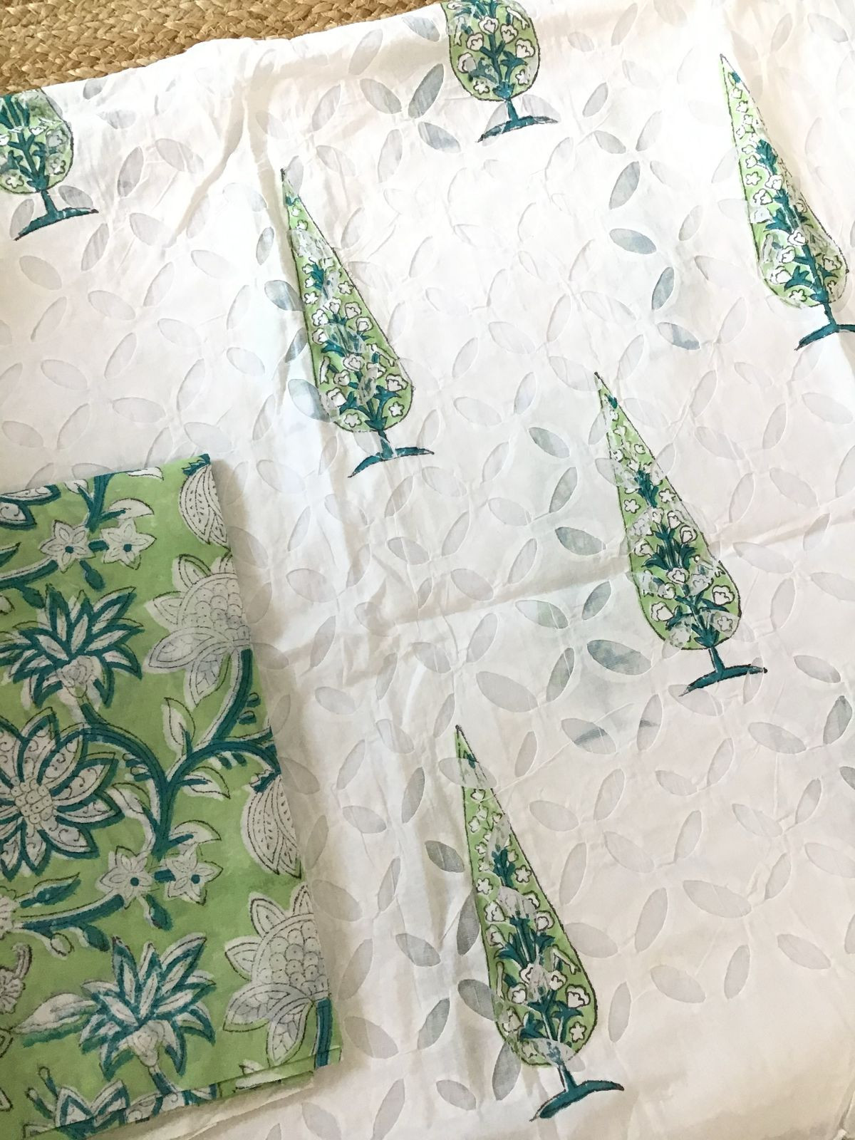 Pure Cotton Printed Embroidered Suit - White