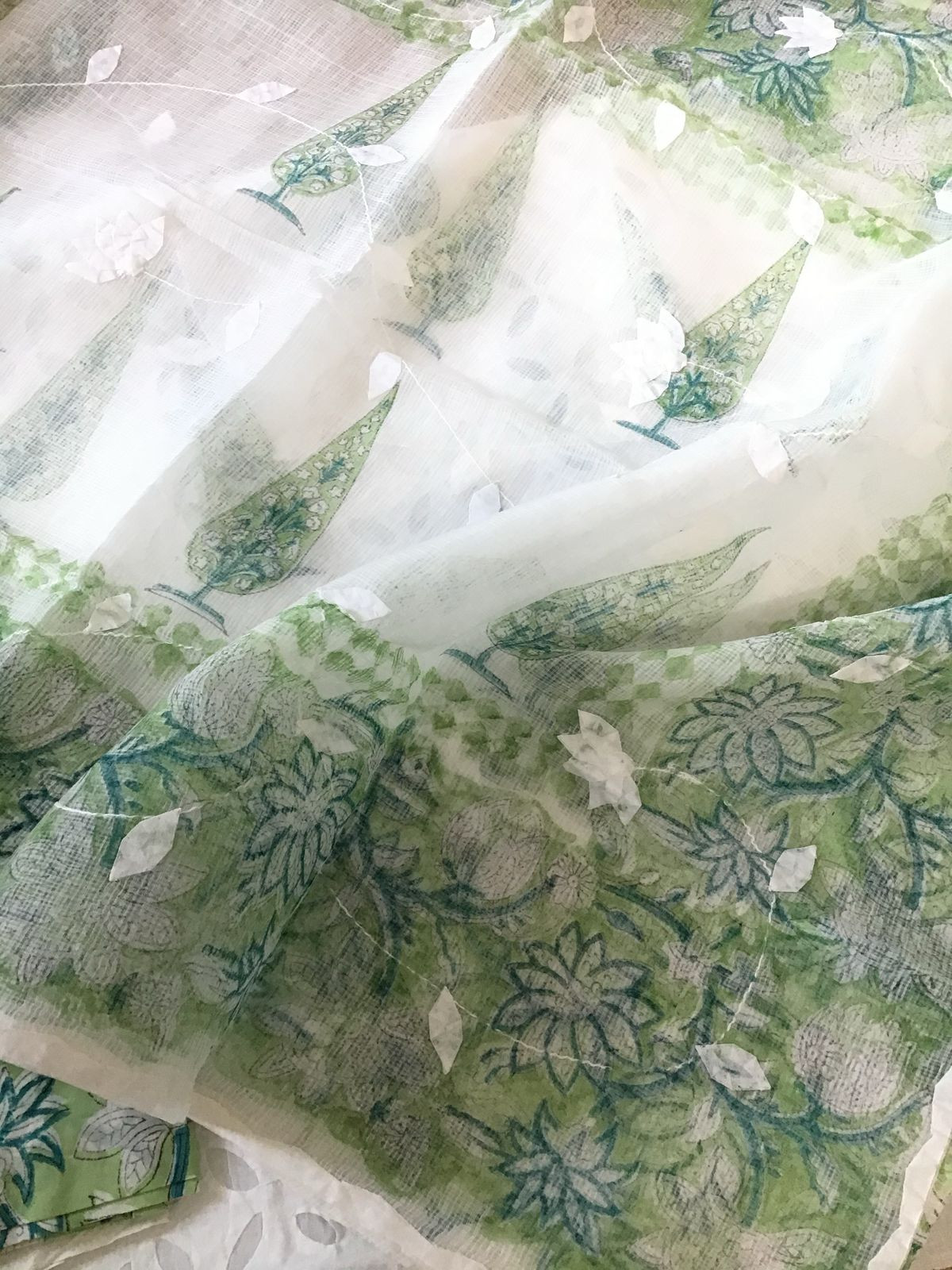 Pure Cotton Printed Embroidered Suit - White