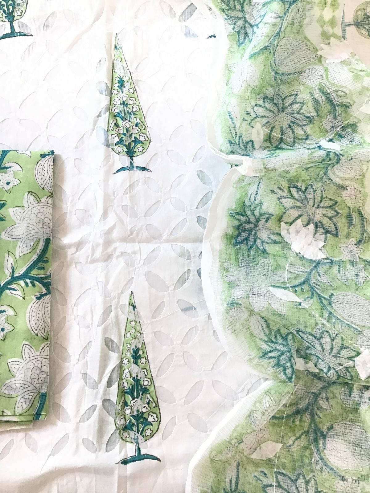 Pure Cotton Printed Embroidered Suit - White