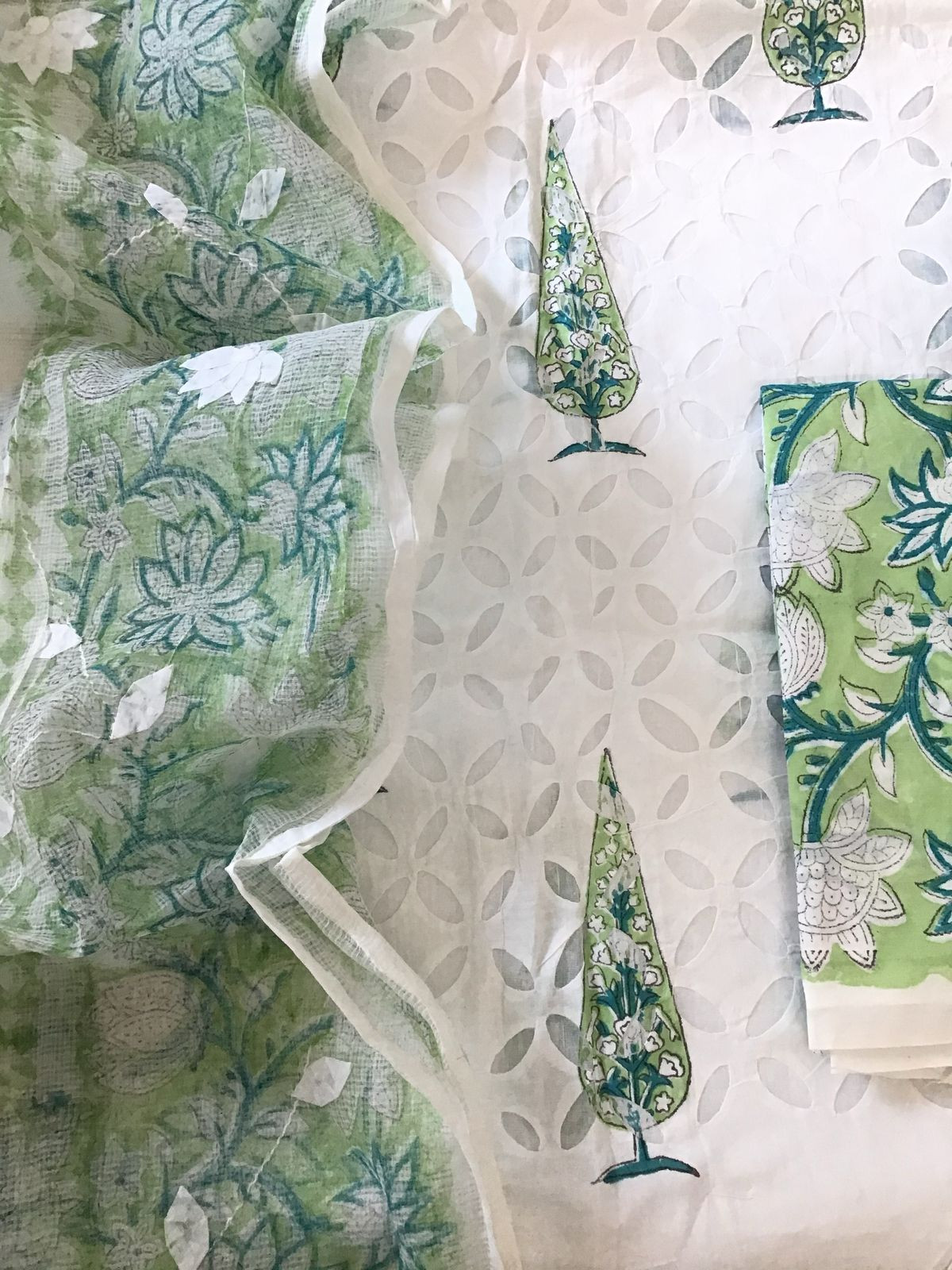 Pure Cotton Printed Embroidered Suit - White