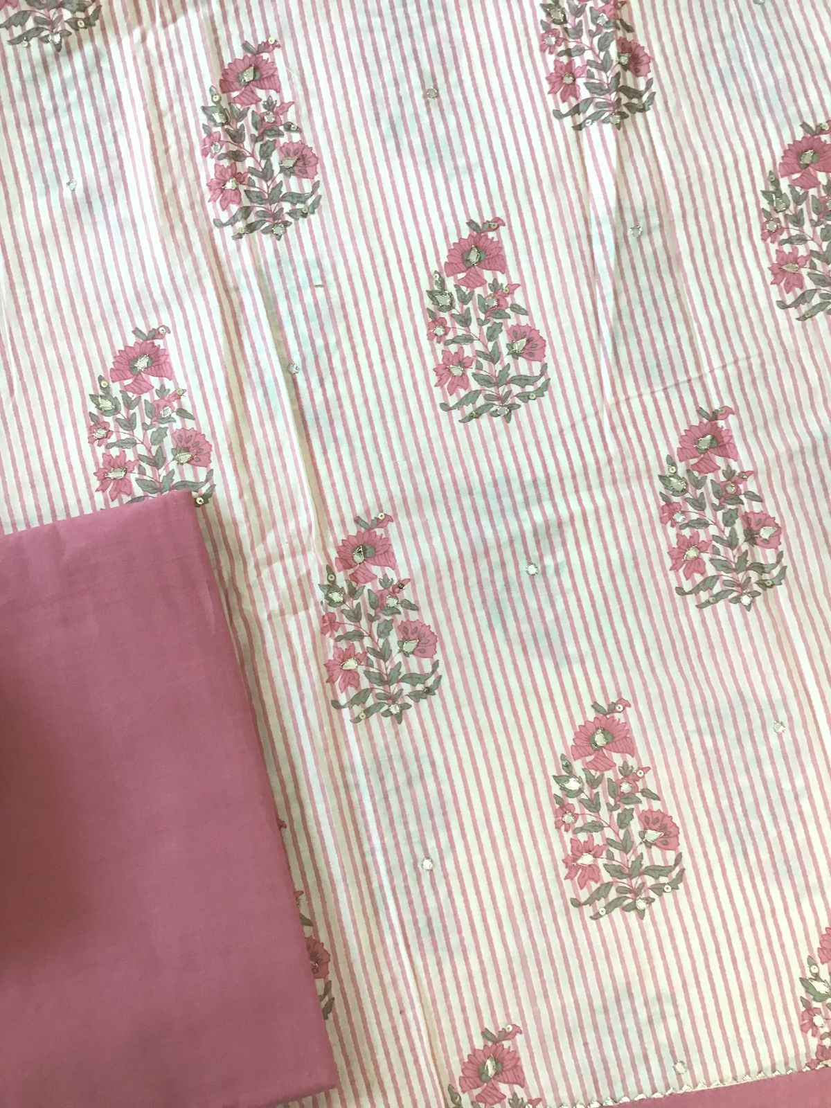 Pure Cotton Printed Embroidered Suit - Pink