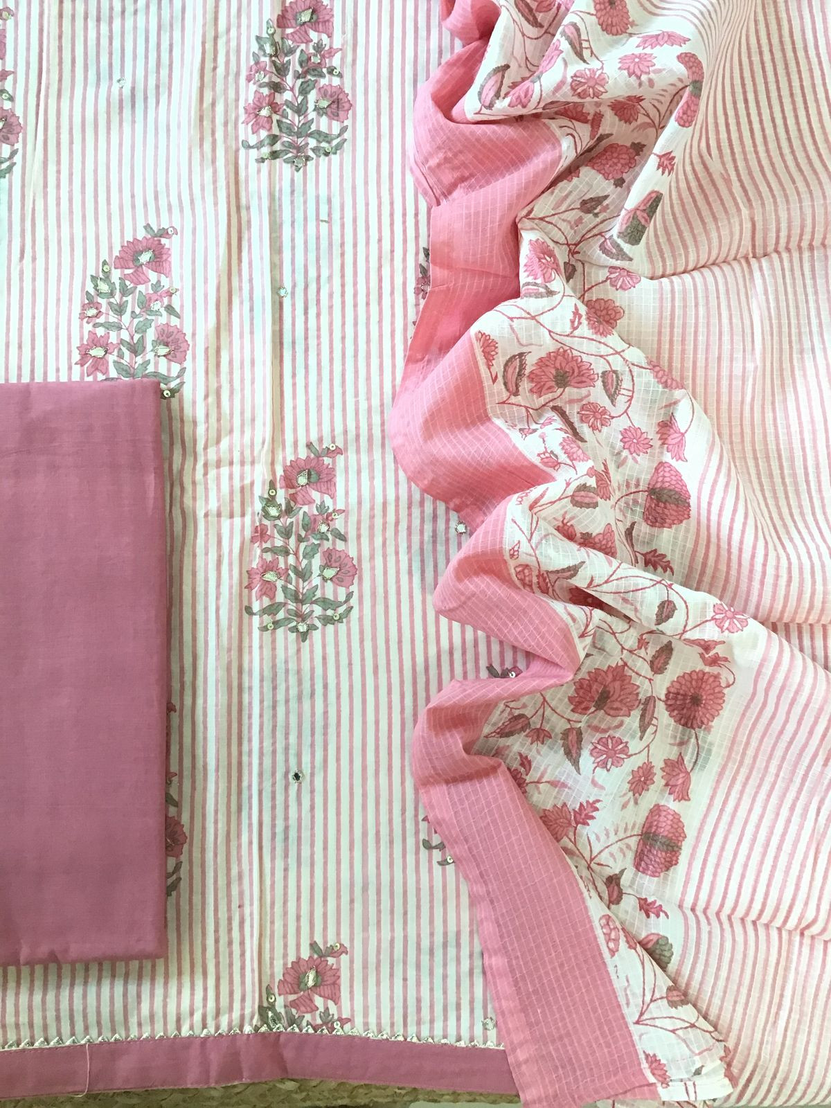 Pure Cotton Printed Embroidered Suit - Pink