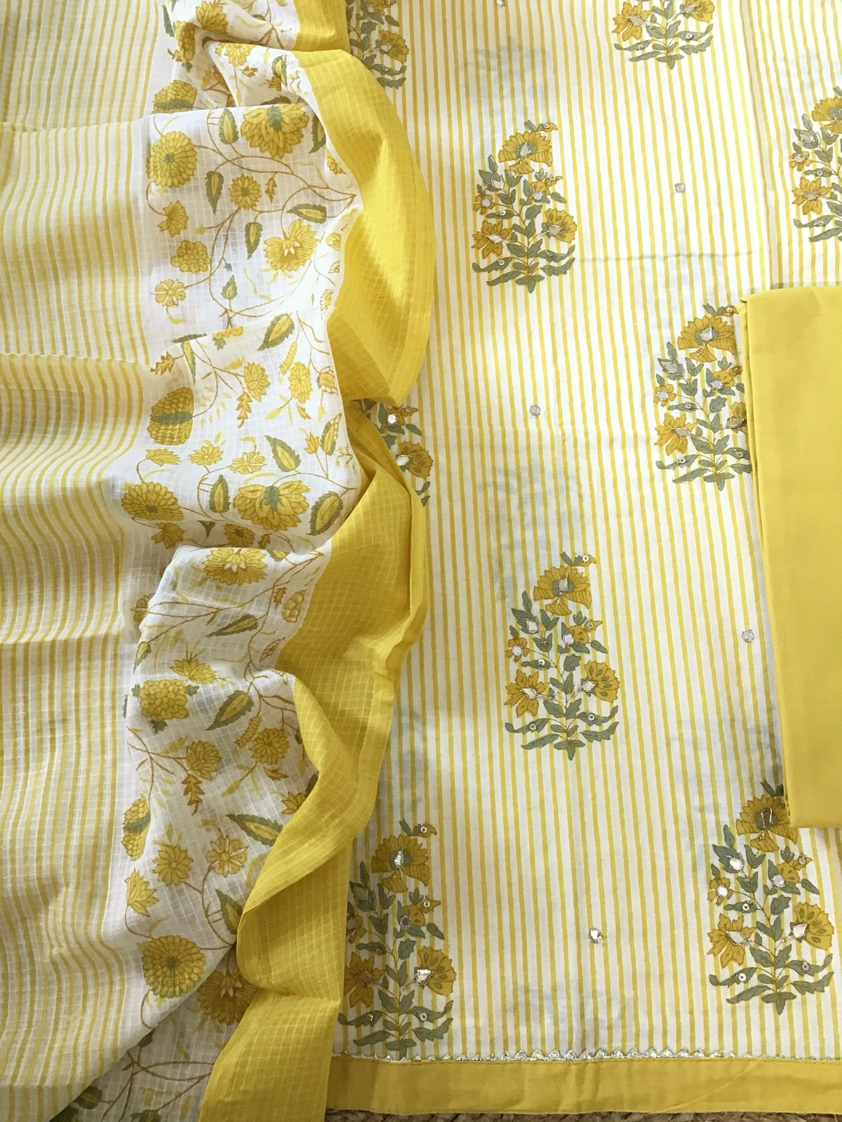 Pure Cotton Printed Embroidered Suit - Yellow