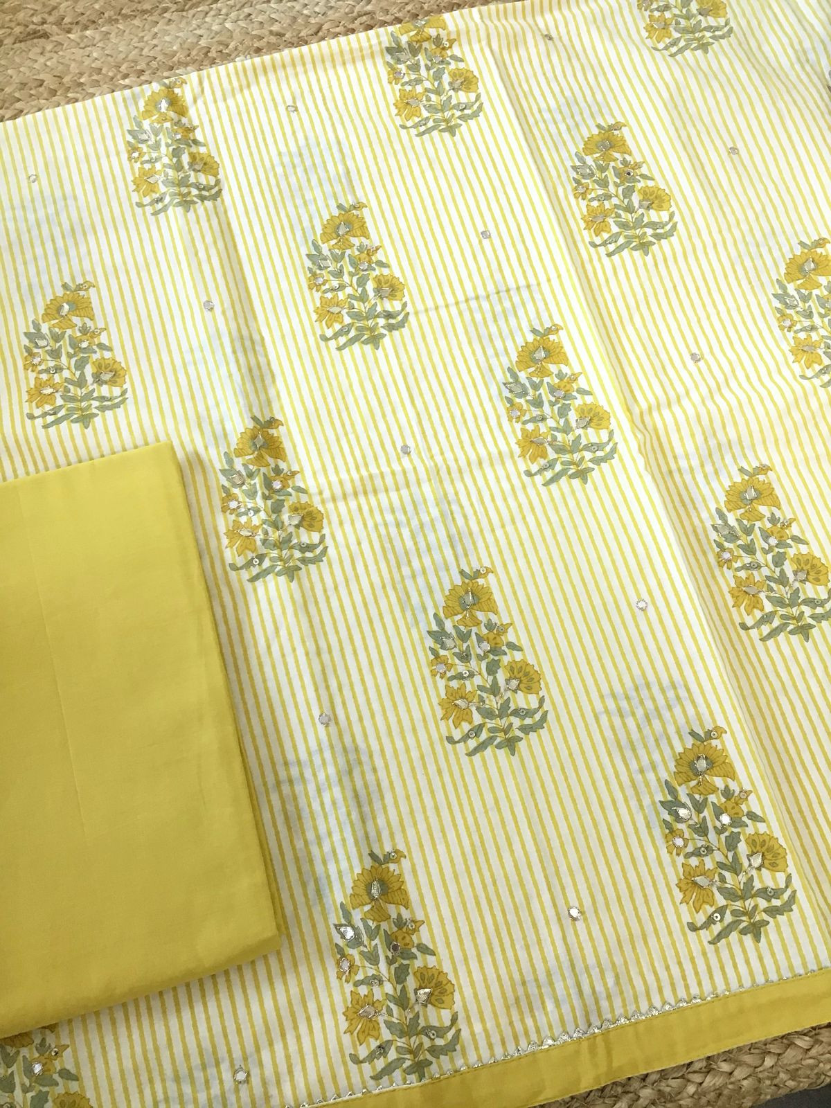 Pure Cotton Printed Embroidered Suit - Yellow