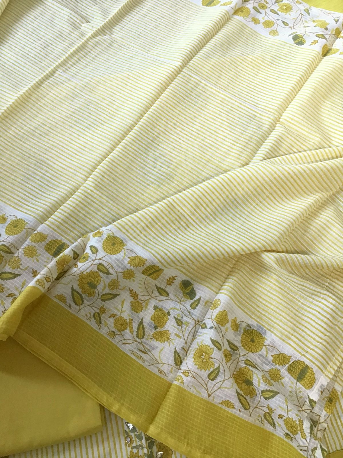 Pure Cotton Printed Embroidered Suit - Yellow