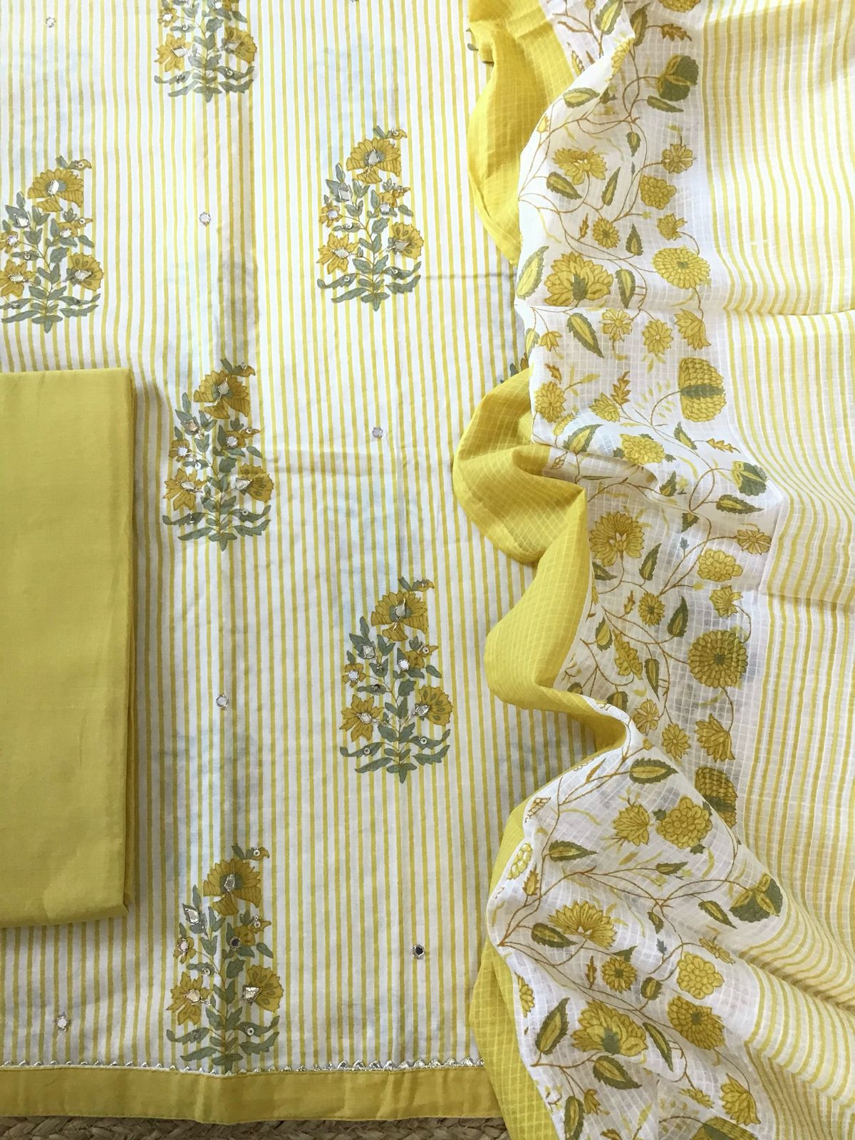 Pure Cotton Printed Embroidered Suit - Yellow