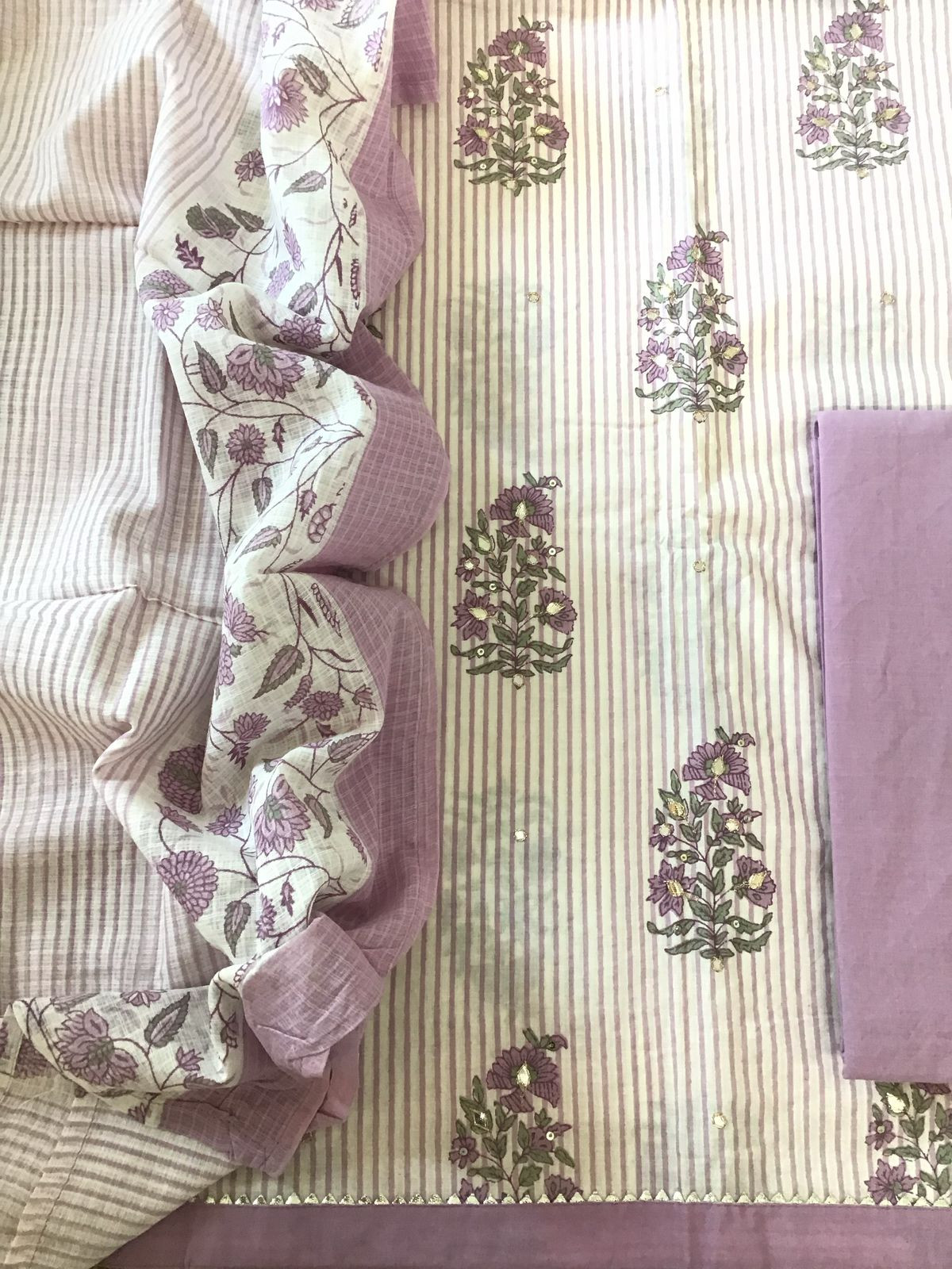 Pure Cotton Printed Embroidered Suit - Lavender