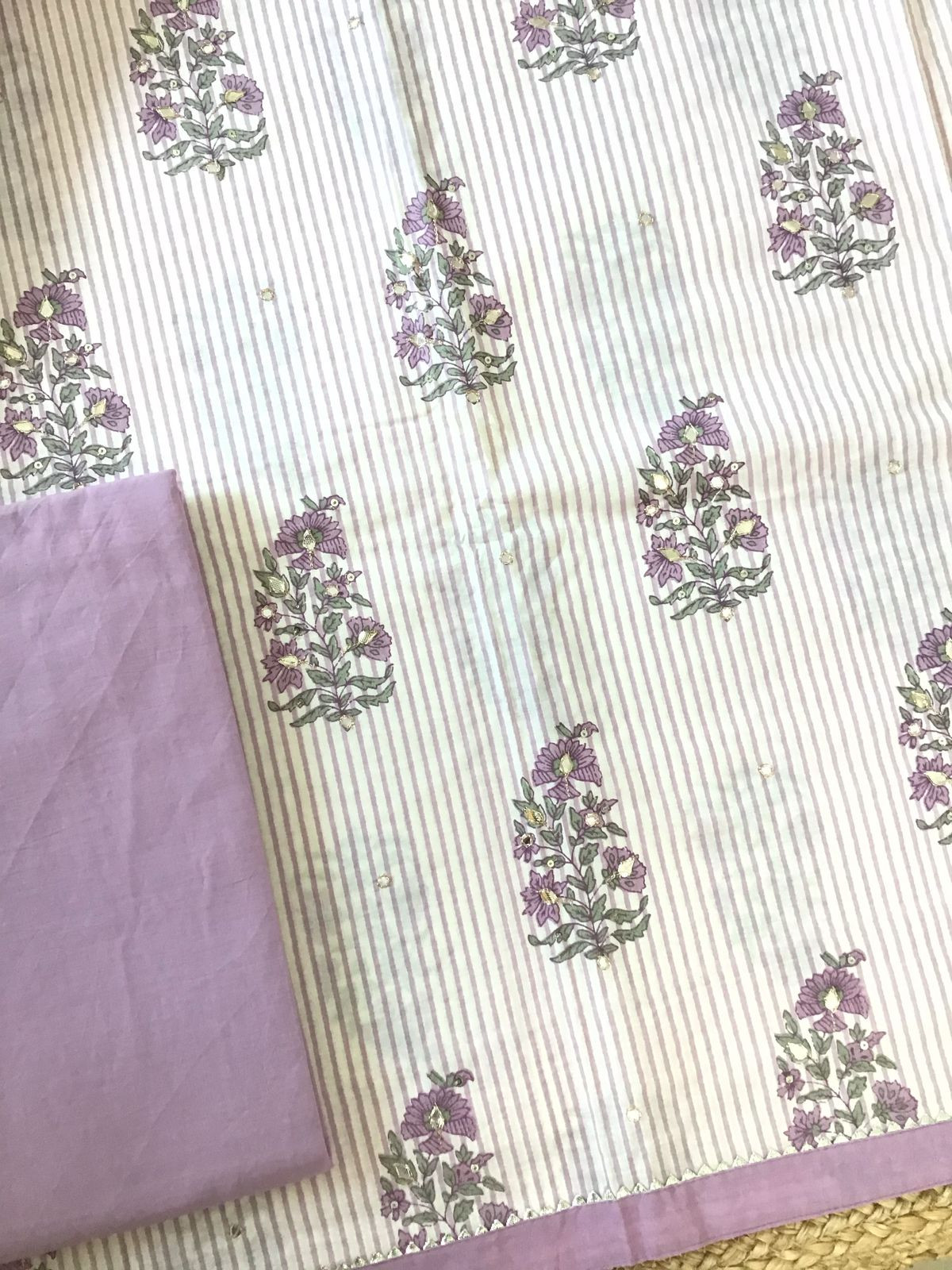 Pure Cotton Printed Embroidered Suit - Lavender