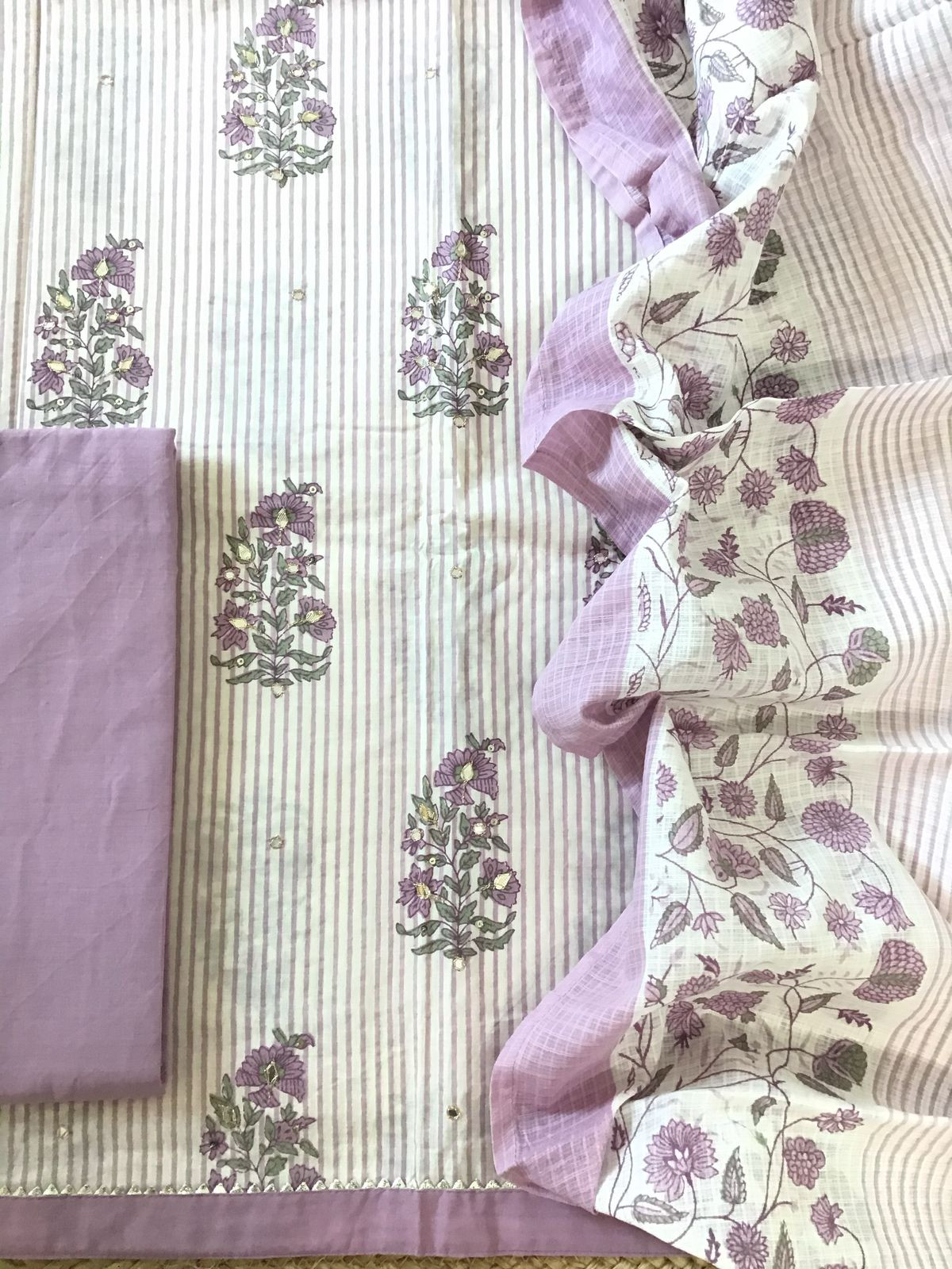 Pure Cotton Printed Embroidered Suit - Lavender