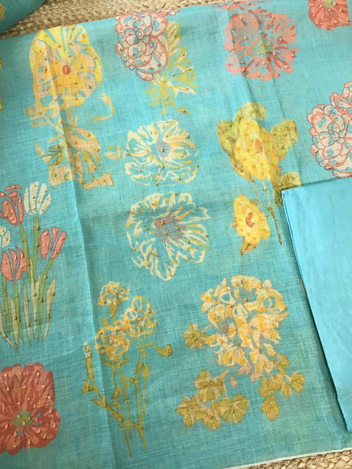 Soft Tissue Slub Cotton Printed Embroidered Suit - Blue