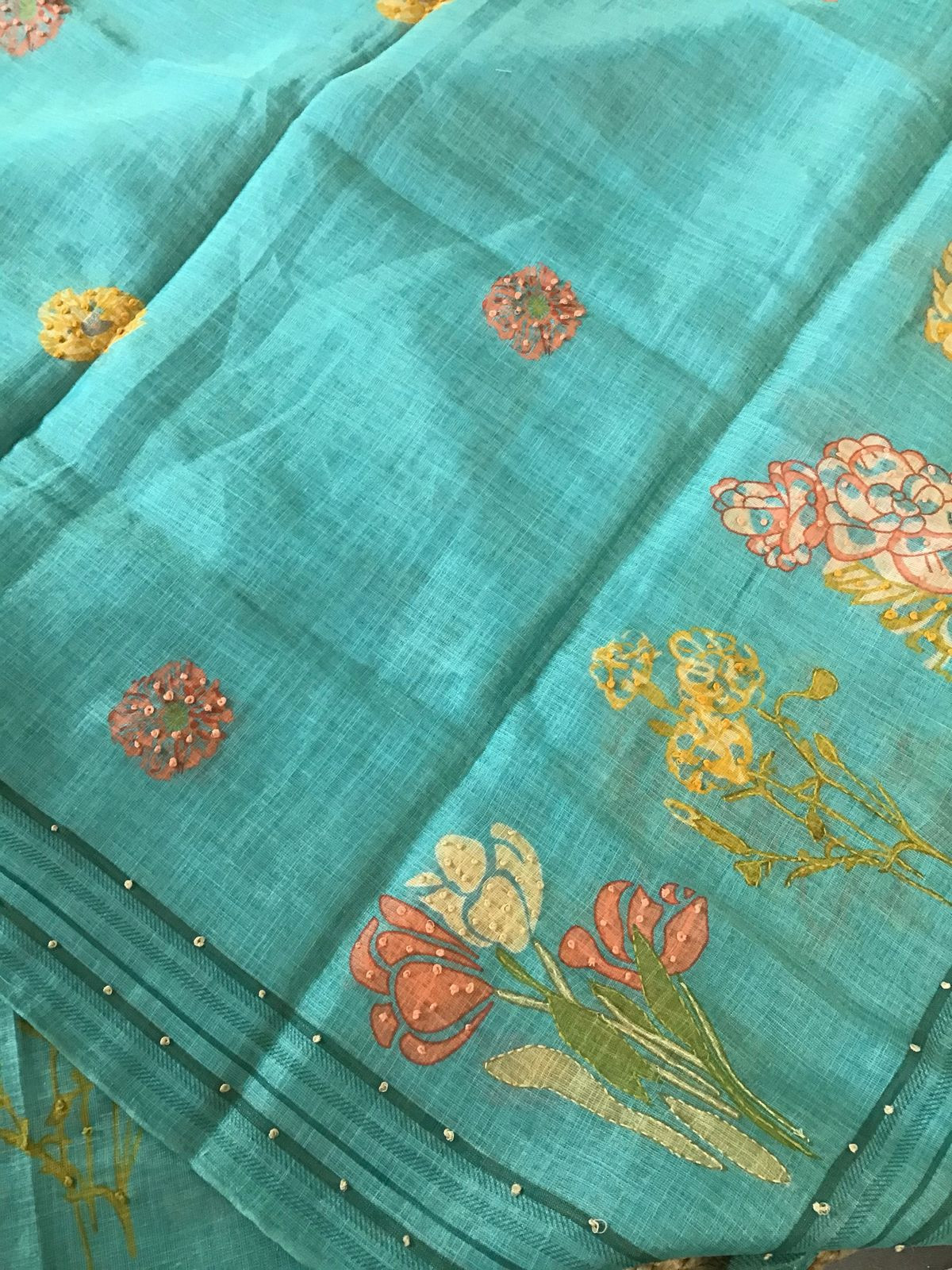 Soft Tissue Slub Cotton Printed Embroidered Suit - Blue