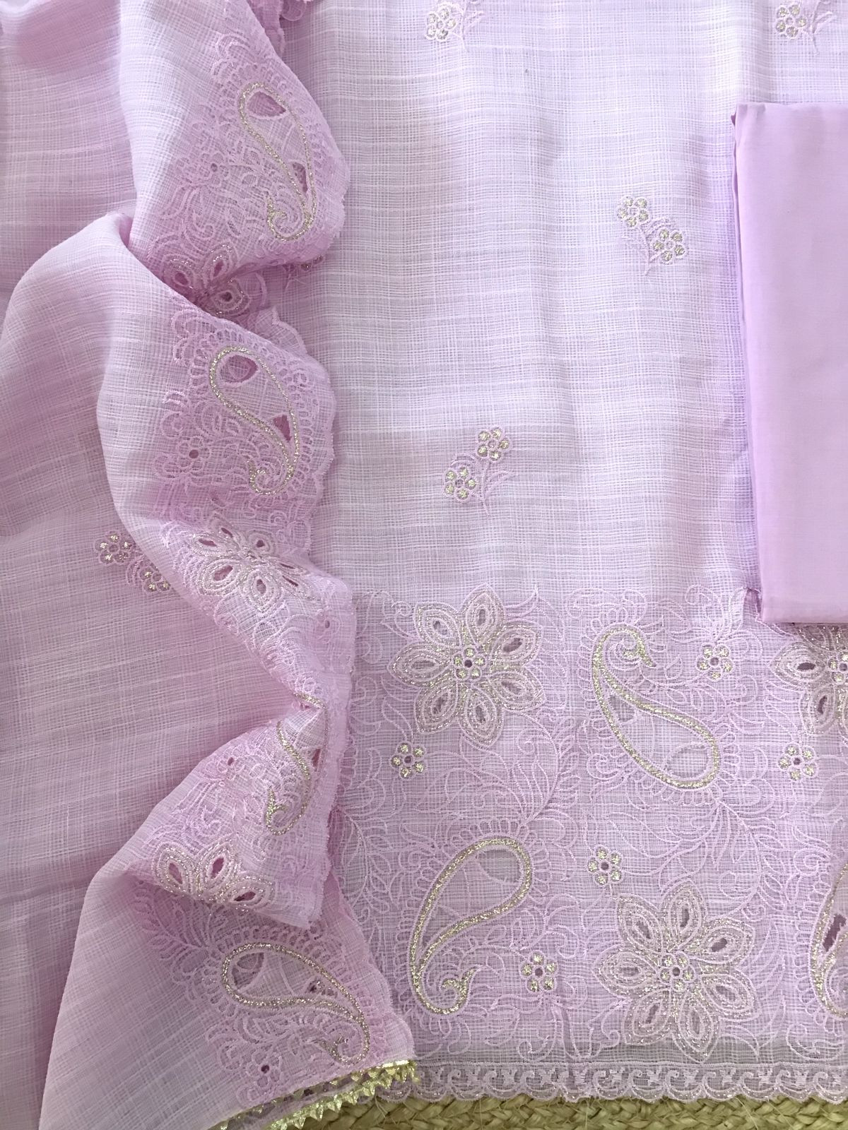 Soft Linen Kota Embroidered Suit - Lavender