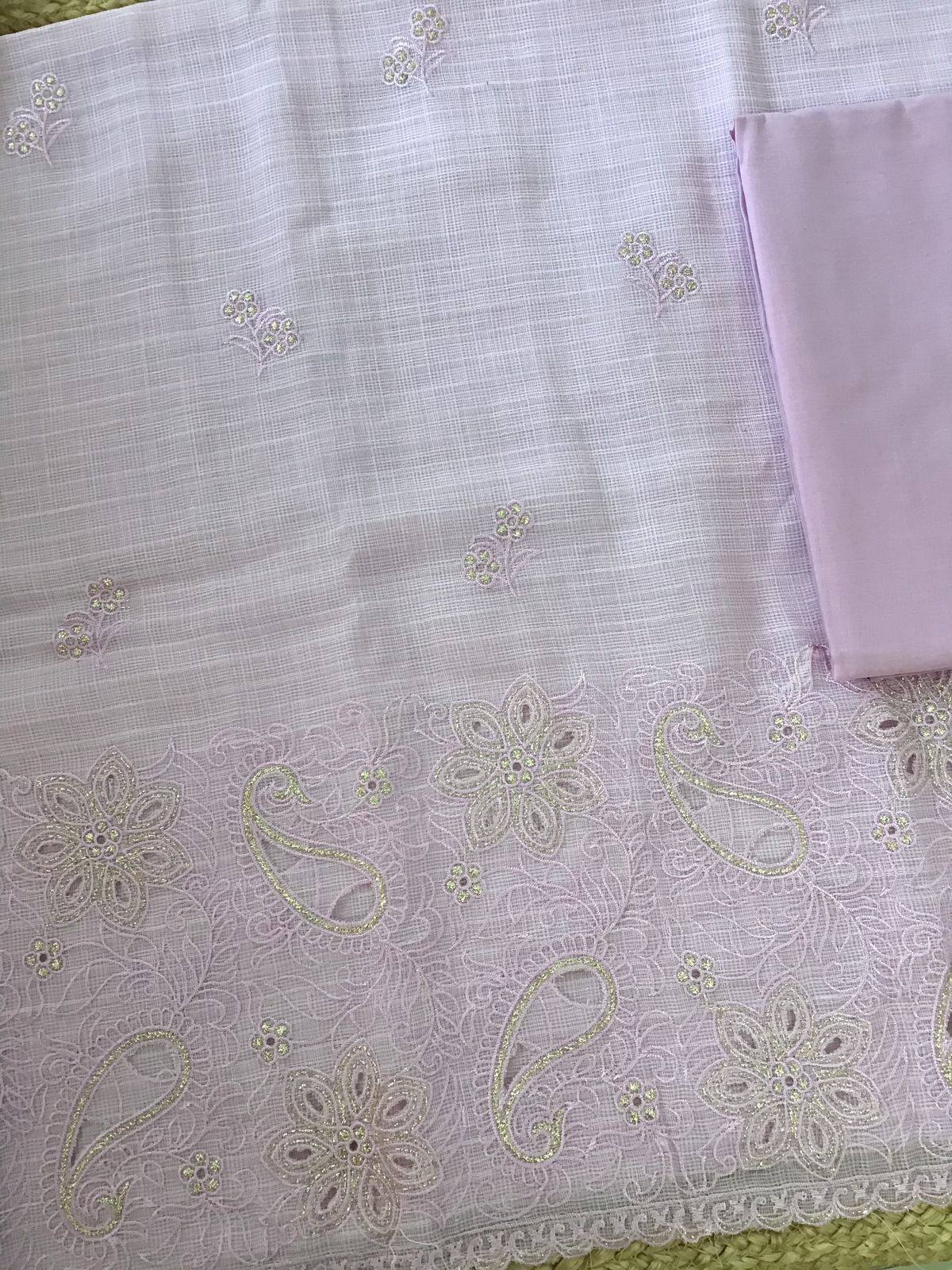 Soft Linen Kota Embroidered Suit - Lavender