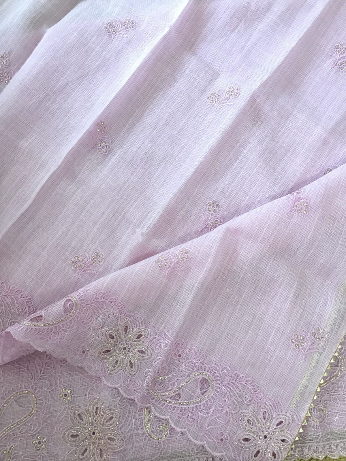 Soft Linen Kota Embroidered Suit - Lavender