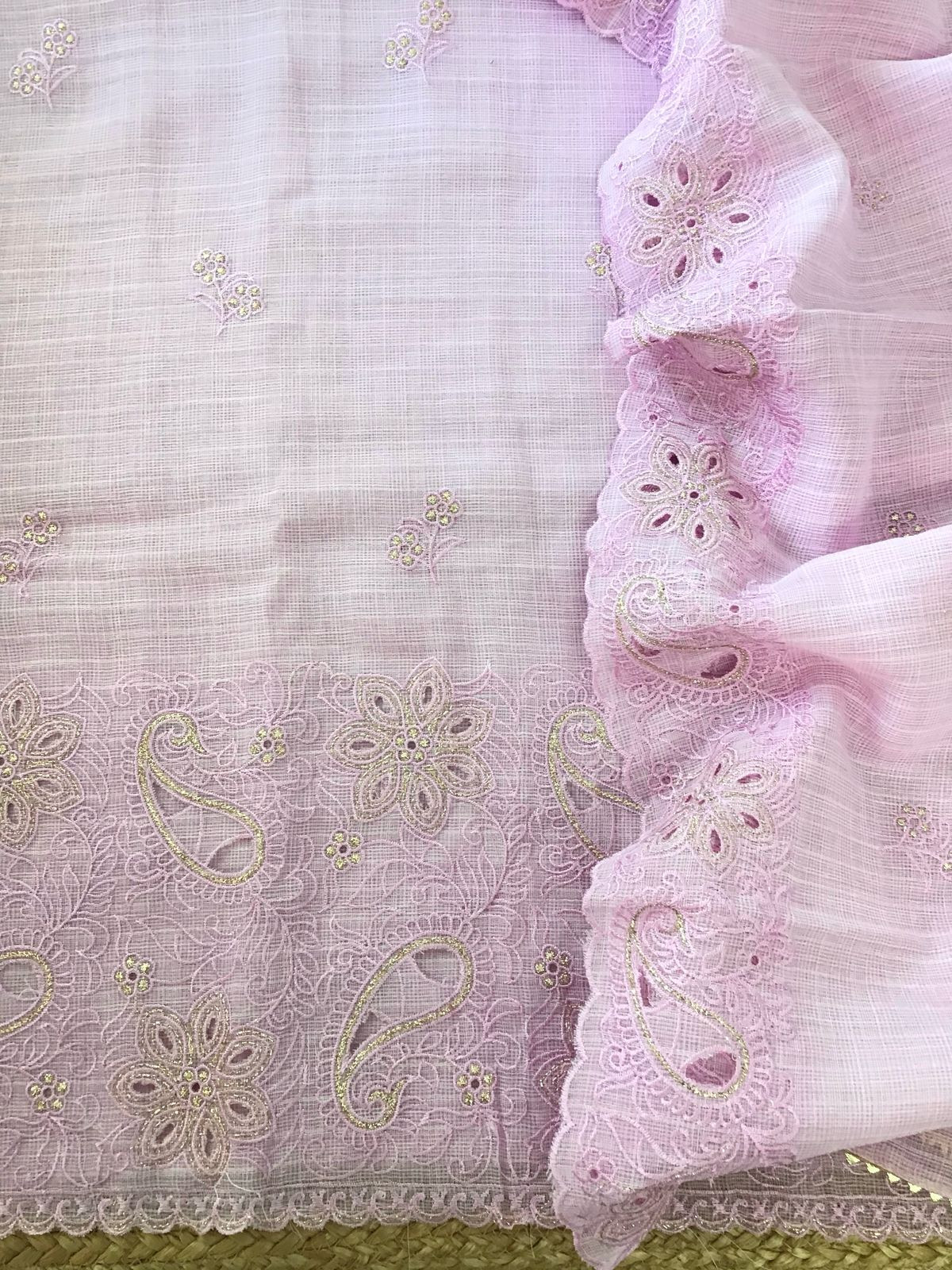 Soft Linen Kota Embroidered Suit - Lavender
