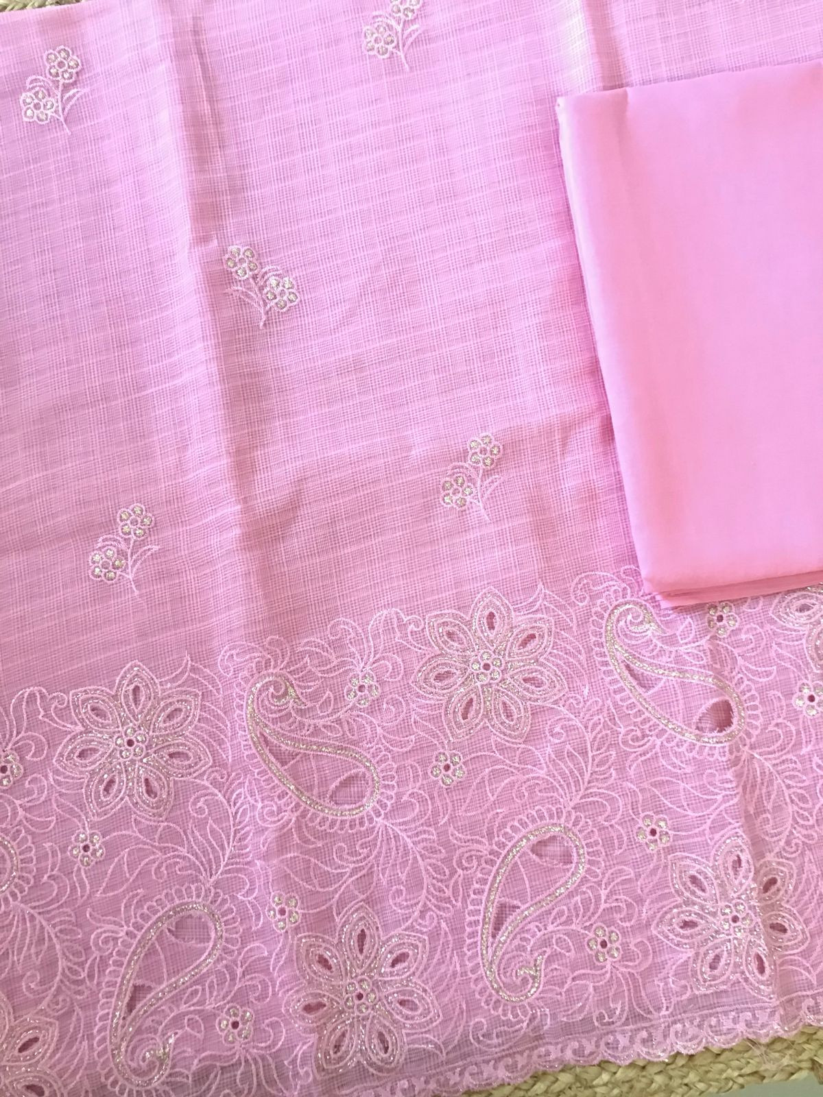 Soft Linen Kota Embroidered Suit - Pink