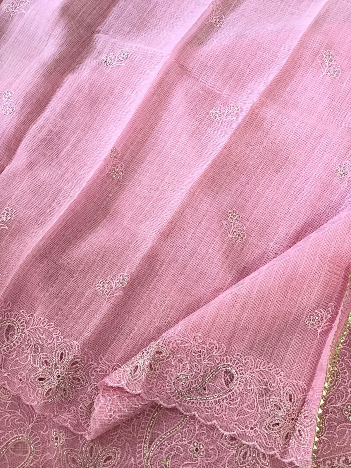 Soft Linen Kota Embroidered Suit - Pink