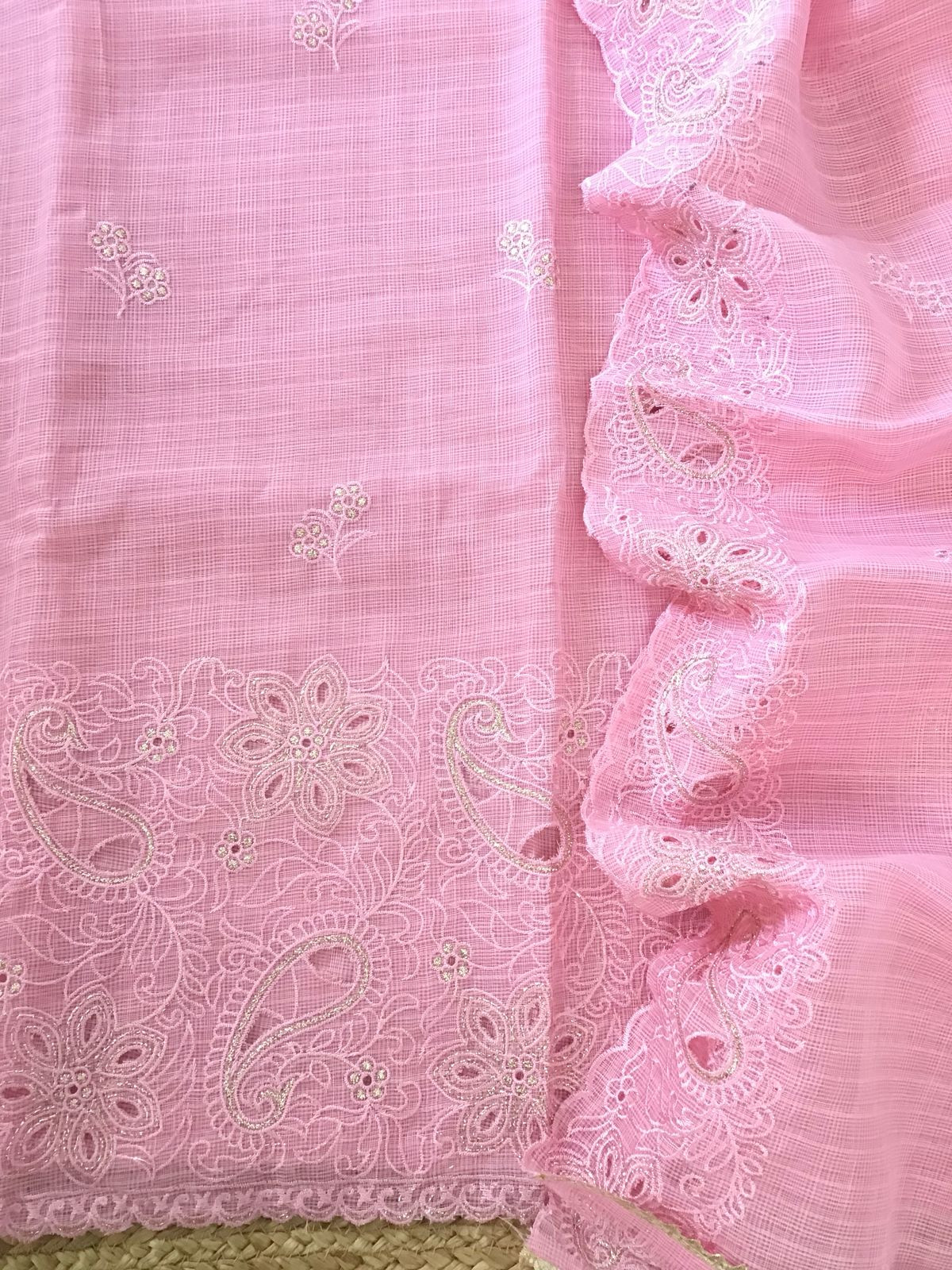 Soft Linen Kota Embroidered Suit - Pink