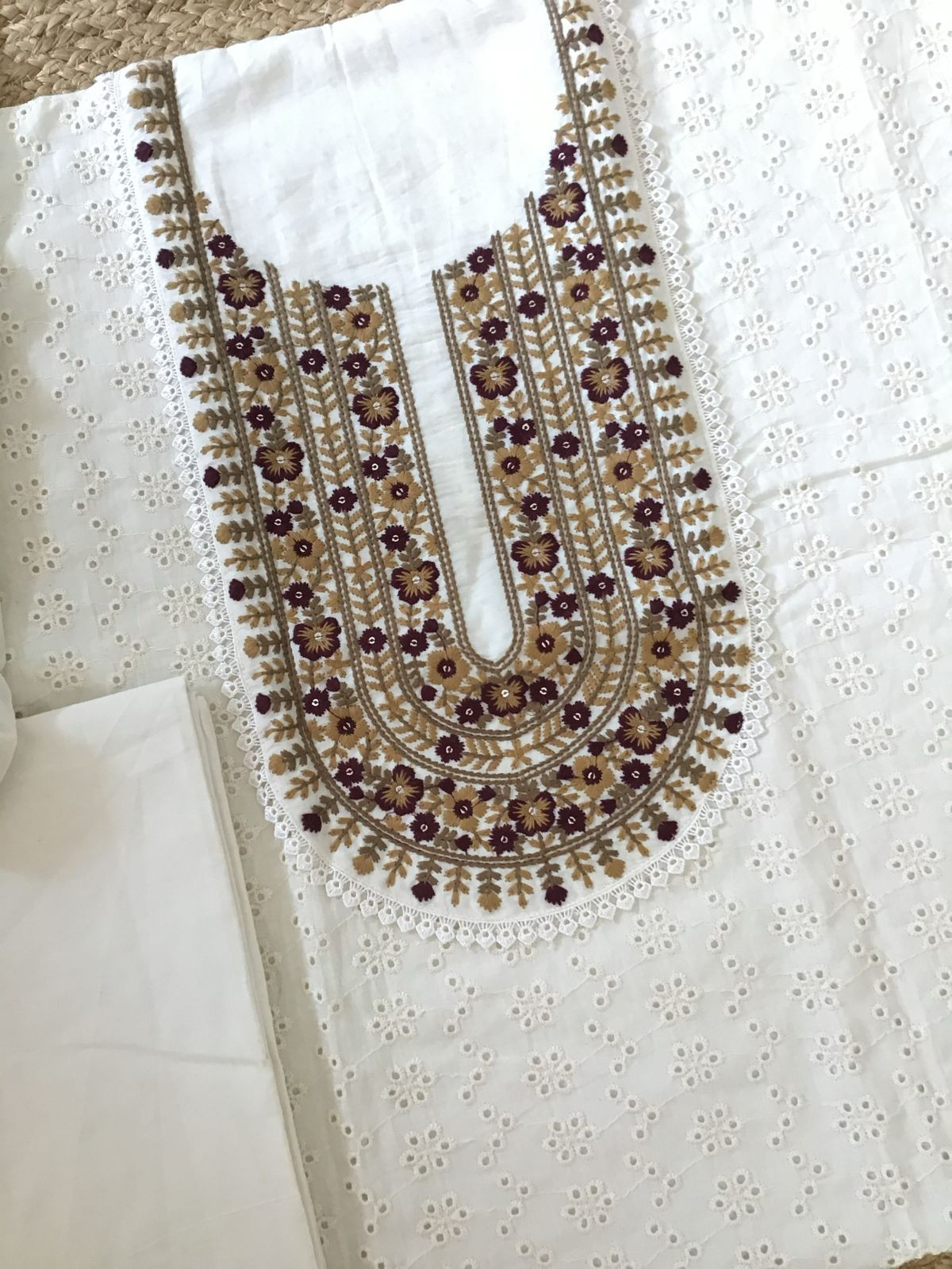 Pure Cotton Cutwork Embroidered Suit - Cream