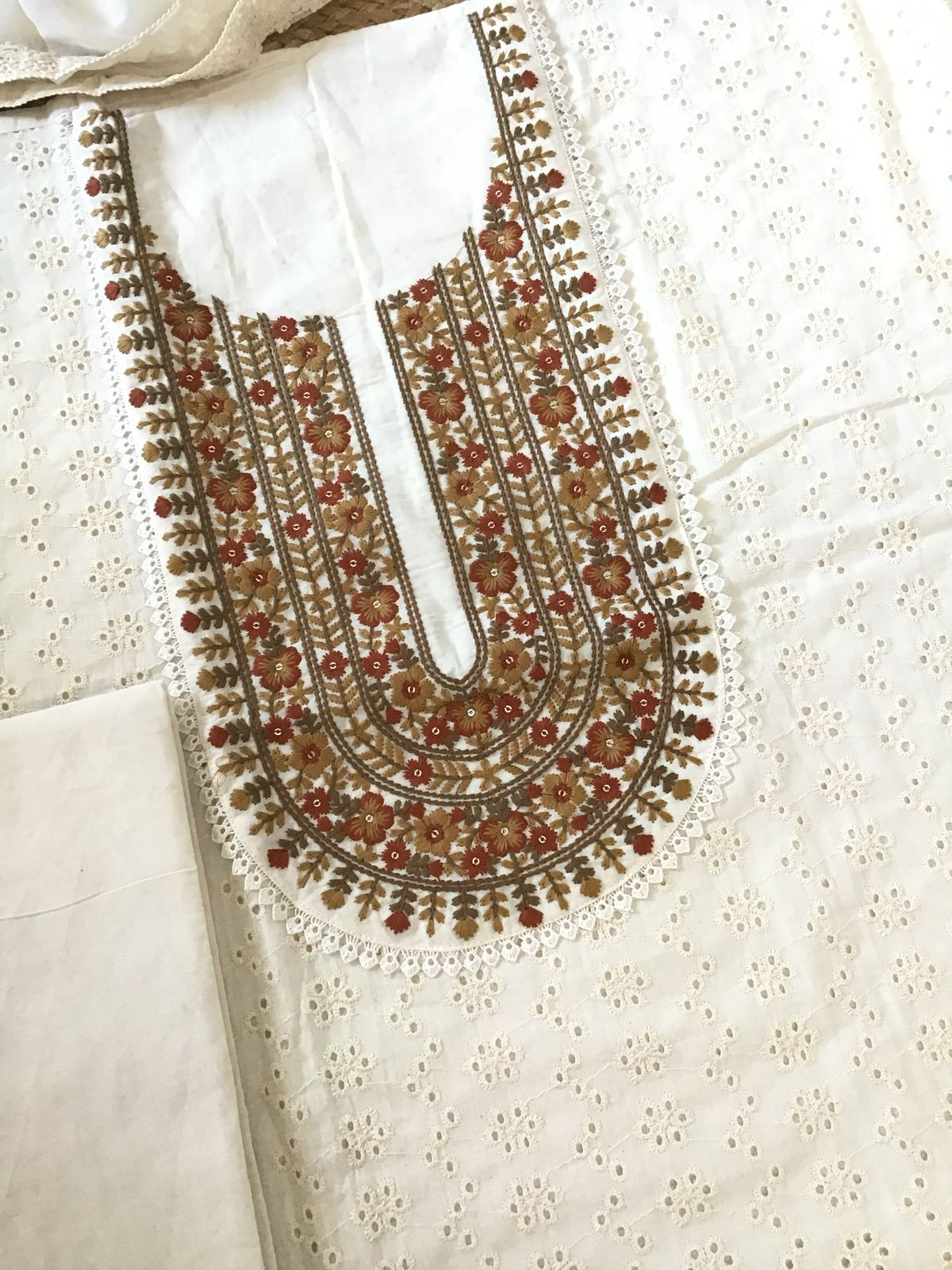 Pure Cotton Cutwork Embroidered Suit - Cream