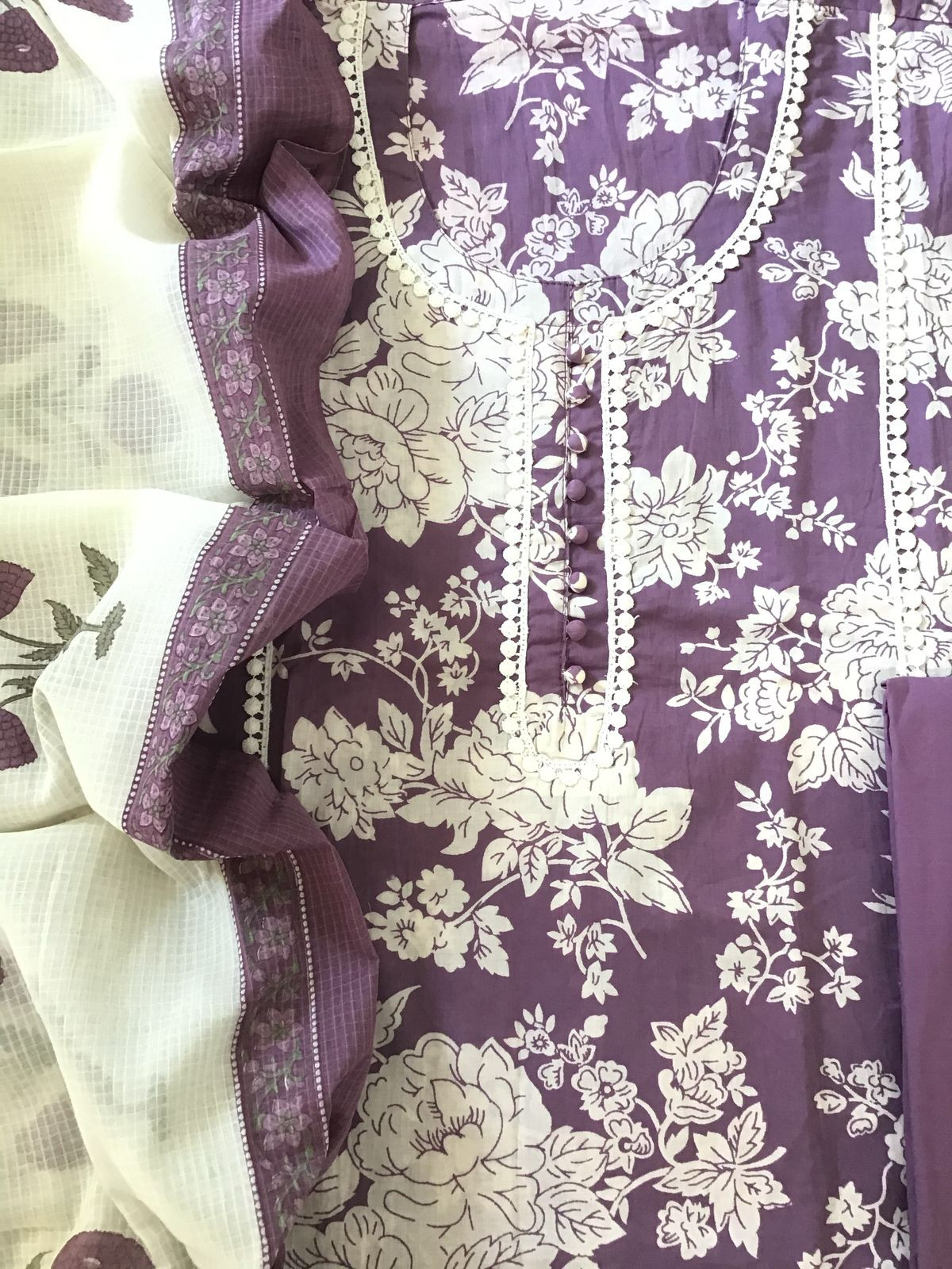 Pure Cotton Printed Embroidered Suit - Lavender